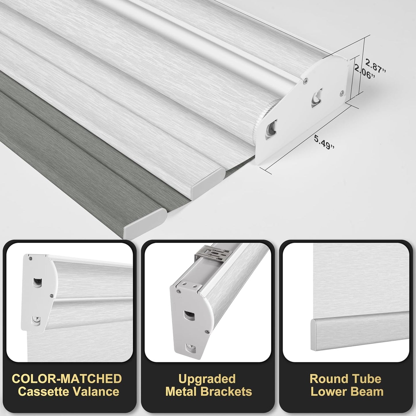 BERISSA Cordless Dual Roller Shades with Cassette Valance, Double Window Shades - Blackout and Light Filtering, Day and Night for Home Office Door - Grey and White, 26 W x 44" H