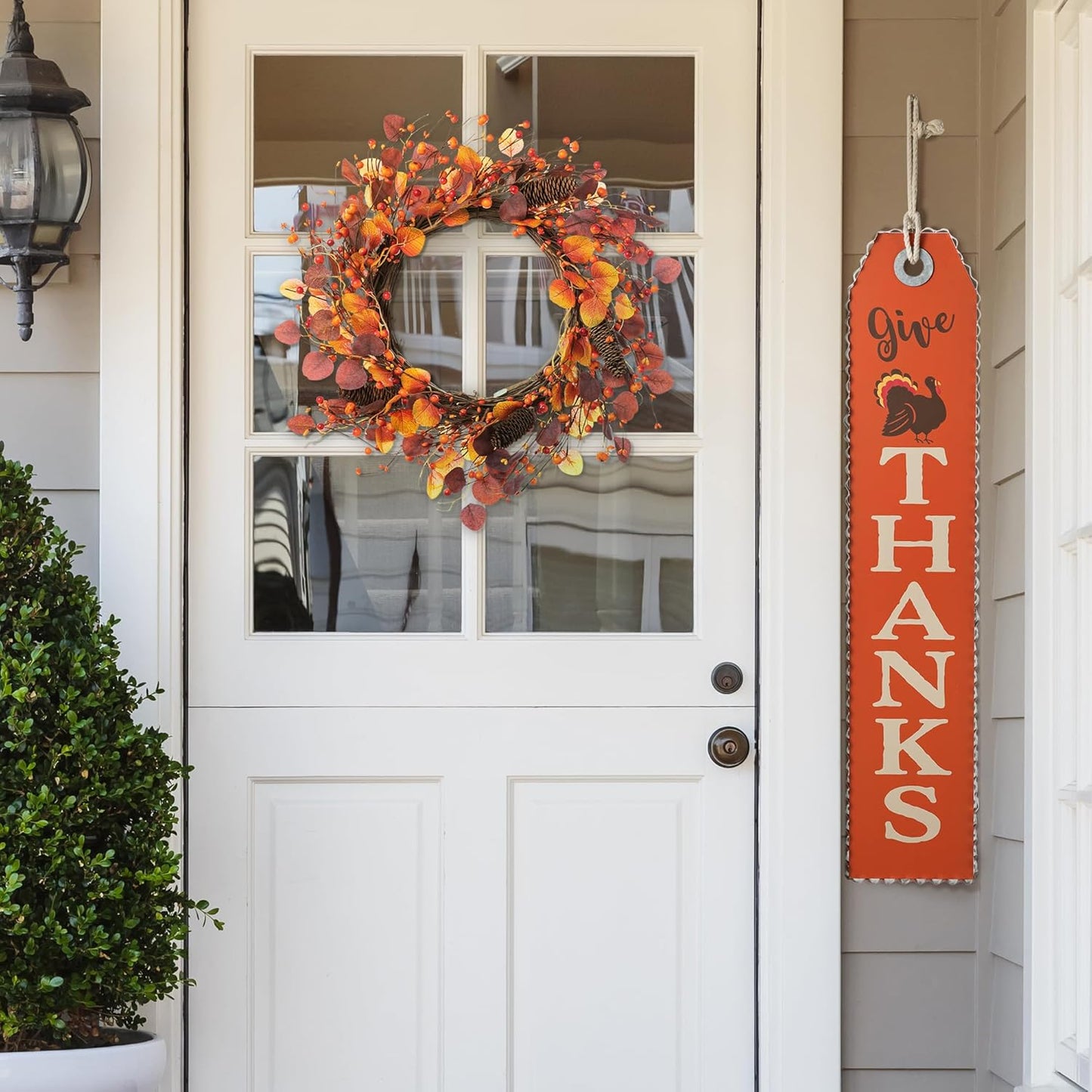 Glitzhome 22" D Fall Eucalyptus Berry Wreath, Artificial Wreaths Rustic Hanging Ornaments for Fall Front Door Wall Decor