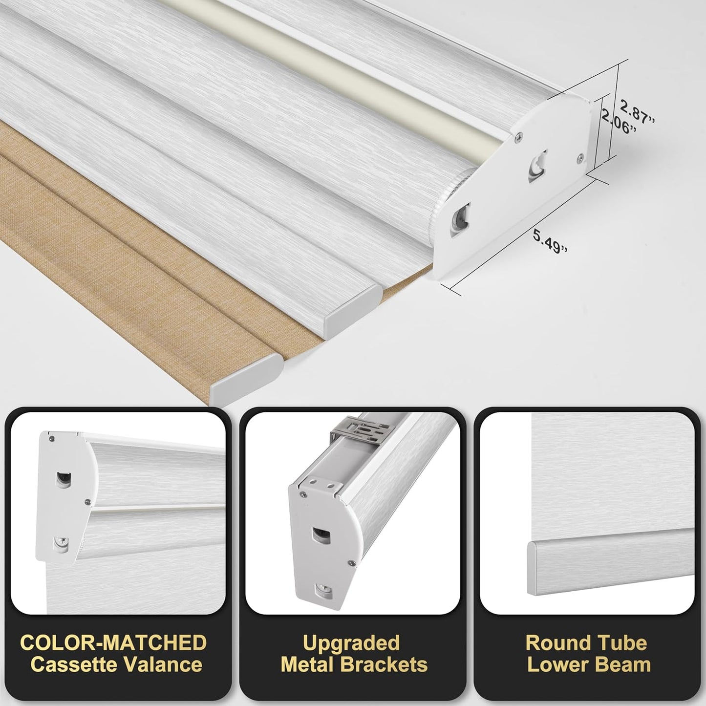 BERISSA Cordless Dual Roller Shades With Cassette Valance, Blackout and Light Filtering, Day and Night for Home Office Door - Linen Beige and White, 41 W x 64" H