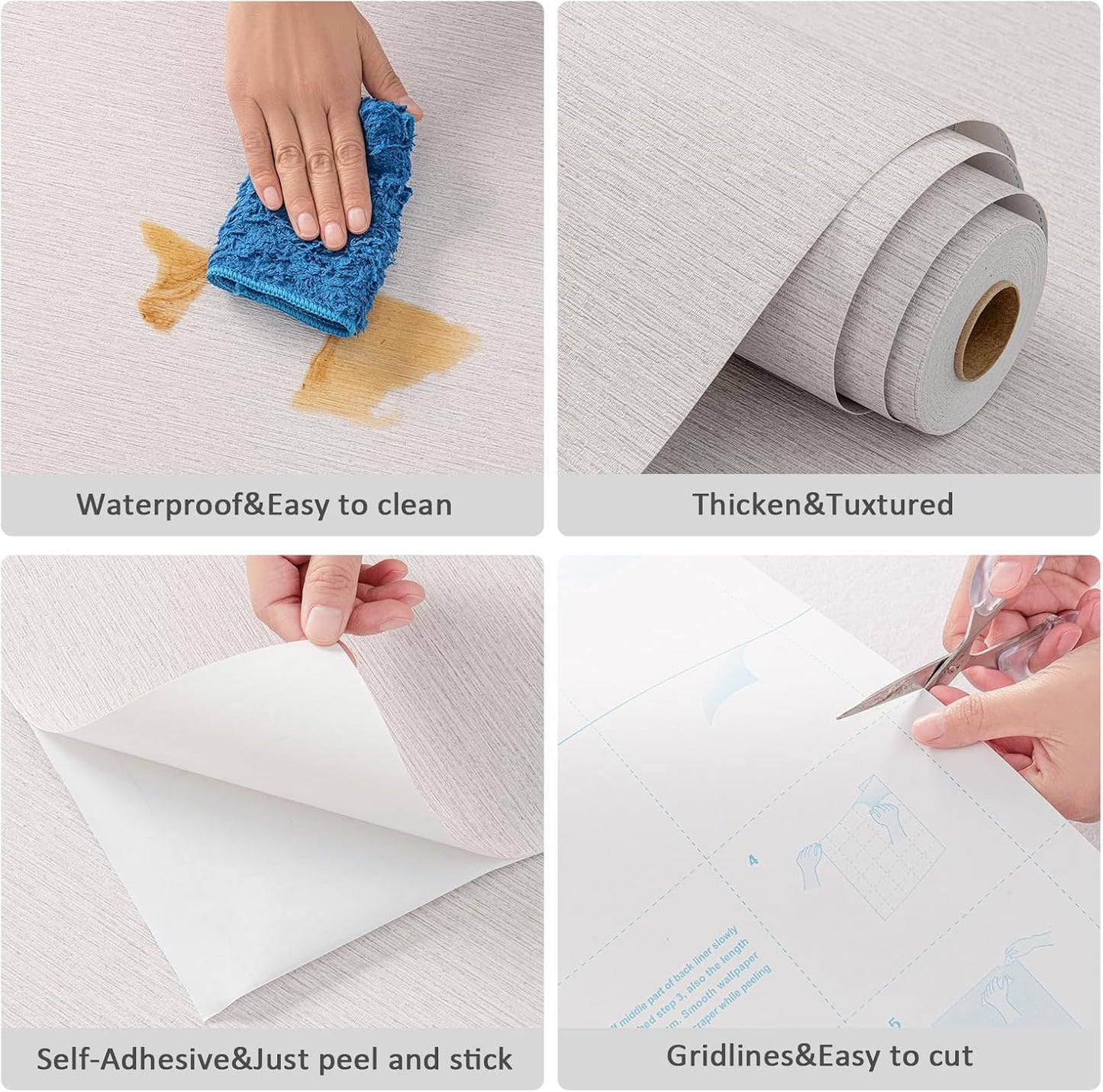 Grasscloth Peel and Stick Wallpaper 20.8"x394" Gray Thick Fabric Textured Linen Classic Faux Grassweave Neutral Removable Wallpaper Vinyl Film Roll for Home Use