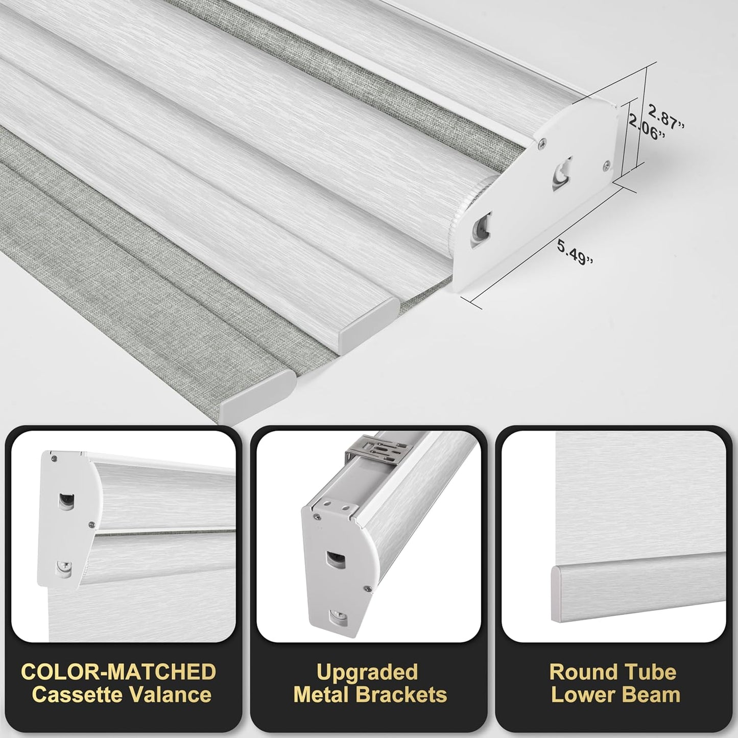 BERISSA Cordless Dual Roller Shades with Cassette Valance, Double Window Shades Blackout and Light Filtering, Day and Night for Home Office Door. Linen Grey and White. 48 W x 36" H