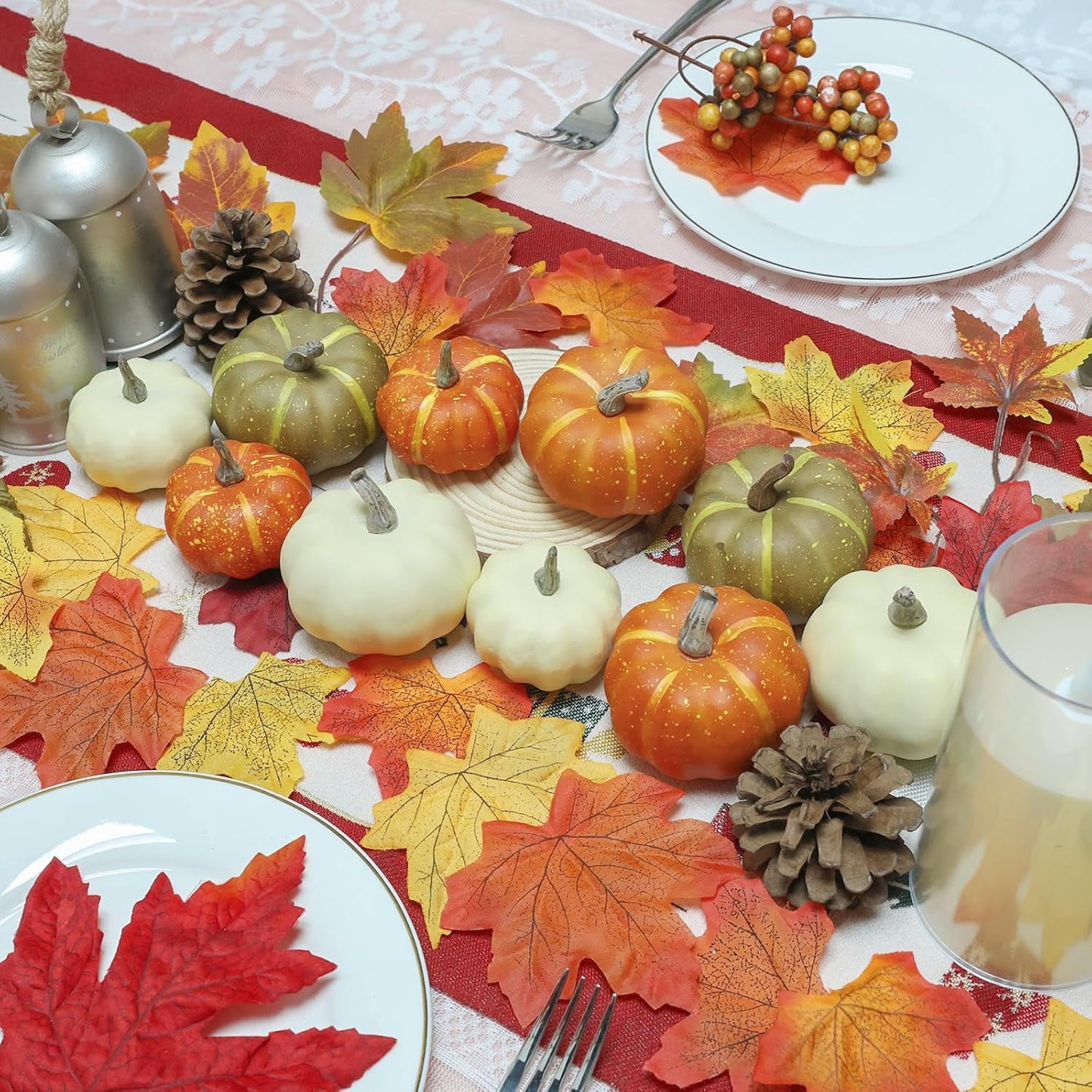 10Pcs Fake Pumpkins Fall Thanksgiving Decorations,Assorted Colors Plastic Pumpkins Home Decor, Artificial Mini Pumpkin for Decorating Autumn Harvest Outdoor Indoor Decor Centerpiece Table Decorations