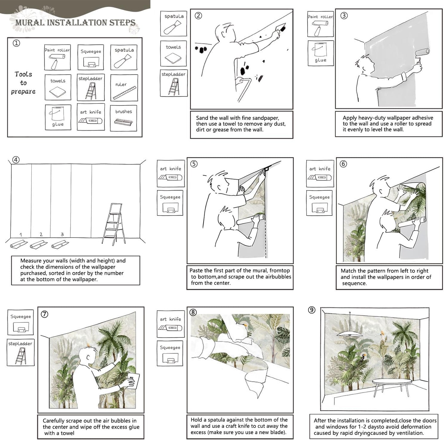 AFZEVEB-Green Forest Nursery Wallpaper Tropical Parrots Wall murals for Kids Room 159"x107" (Not Peel and Stick)