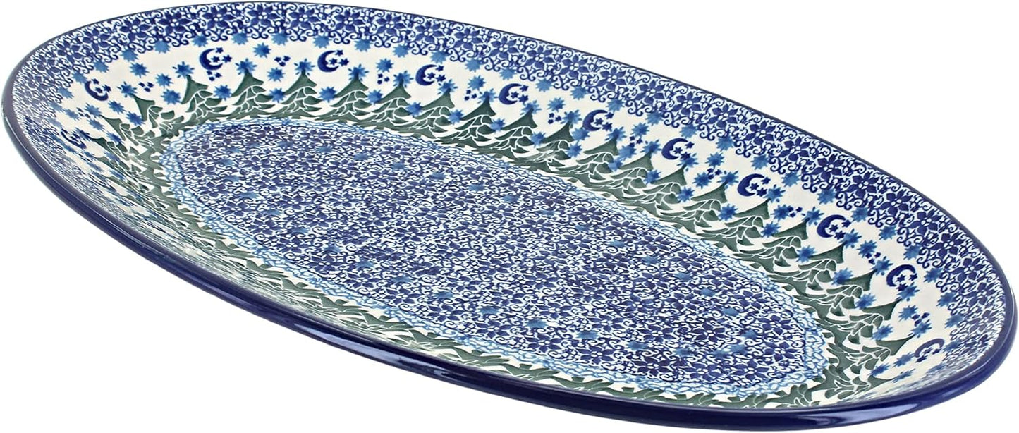 Blue Rose Polish Pottery Evergreen Magic Oval Platter