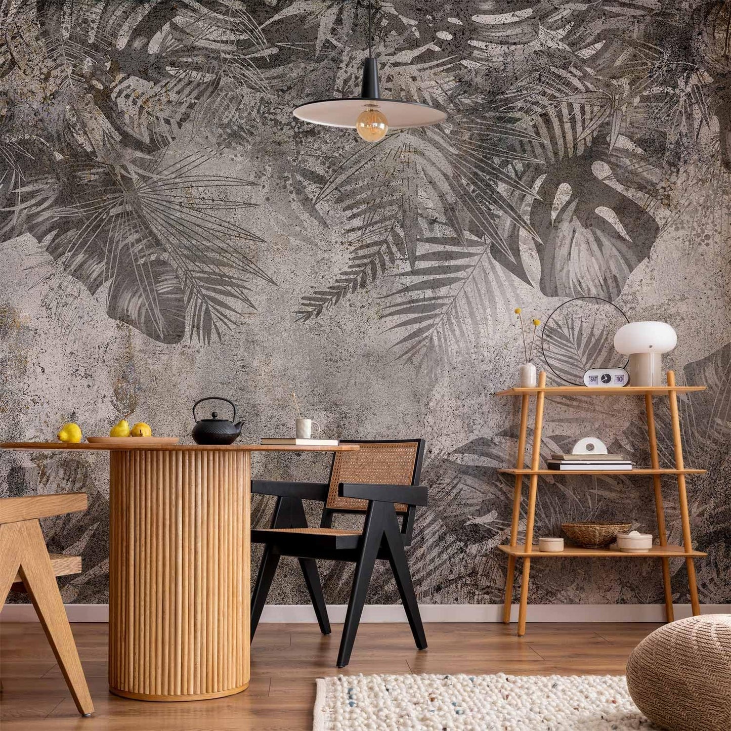artgeist Wall Mural Tropical Leaves 138x101 in - XXL Non-Woven Wallpaper Fleece Wall Decor Photo Print Picture Image Design Landscape Palms Leaves Monstera Grey b-C-0825-a-a