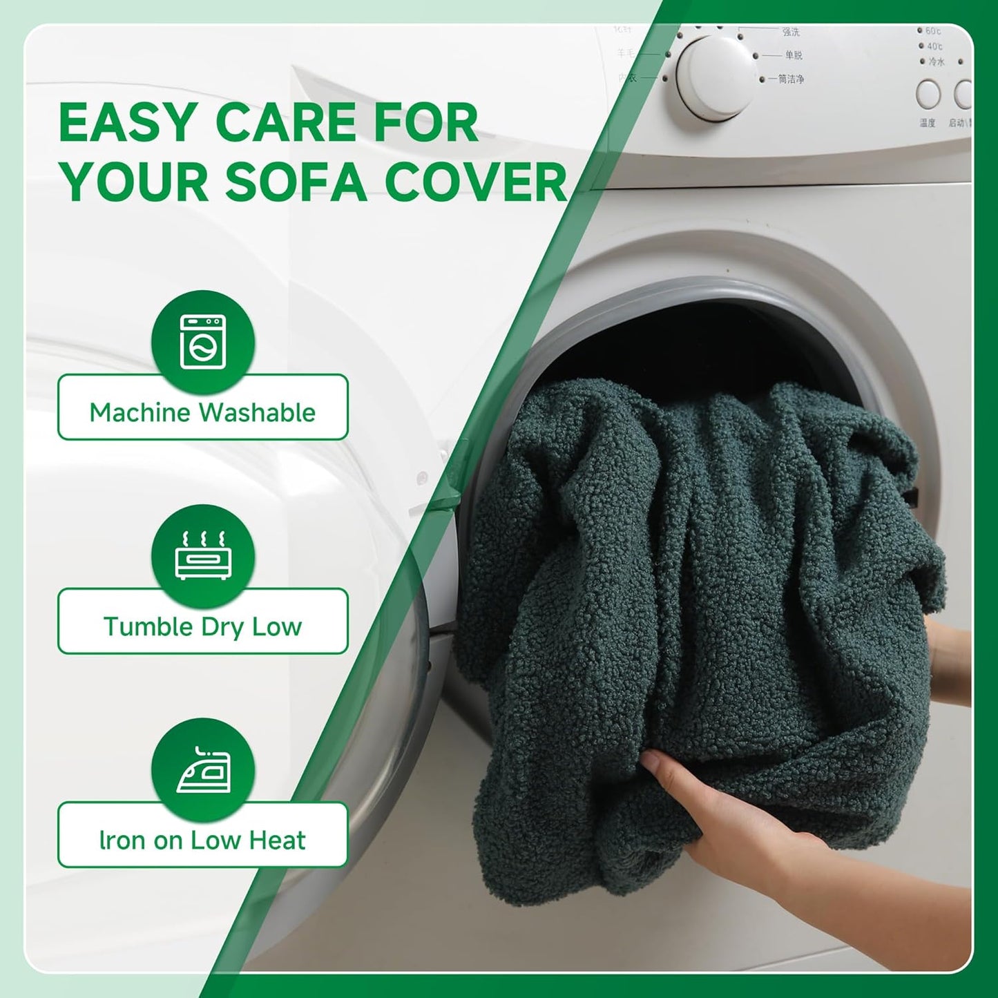 Couch Cushion Covers for Sectional Sofa, Stretch Soft Sofa Slipcovers Washable Wear-Resistant Universal Furniture Protector for Living Room(1 Piece Back Couch Cover, Green)