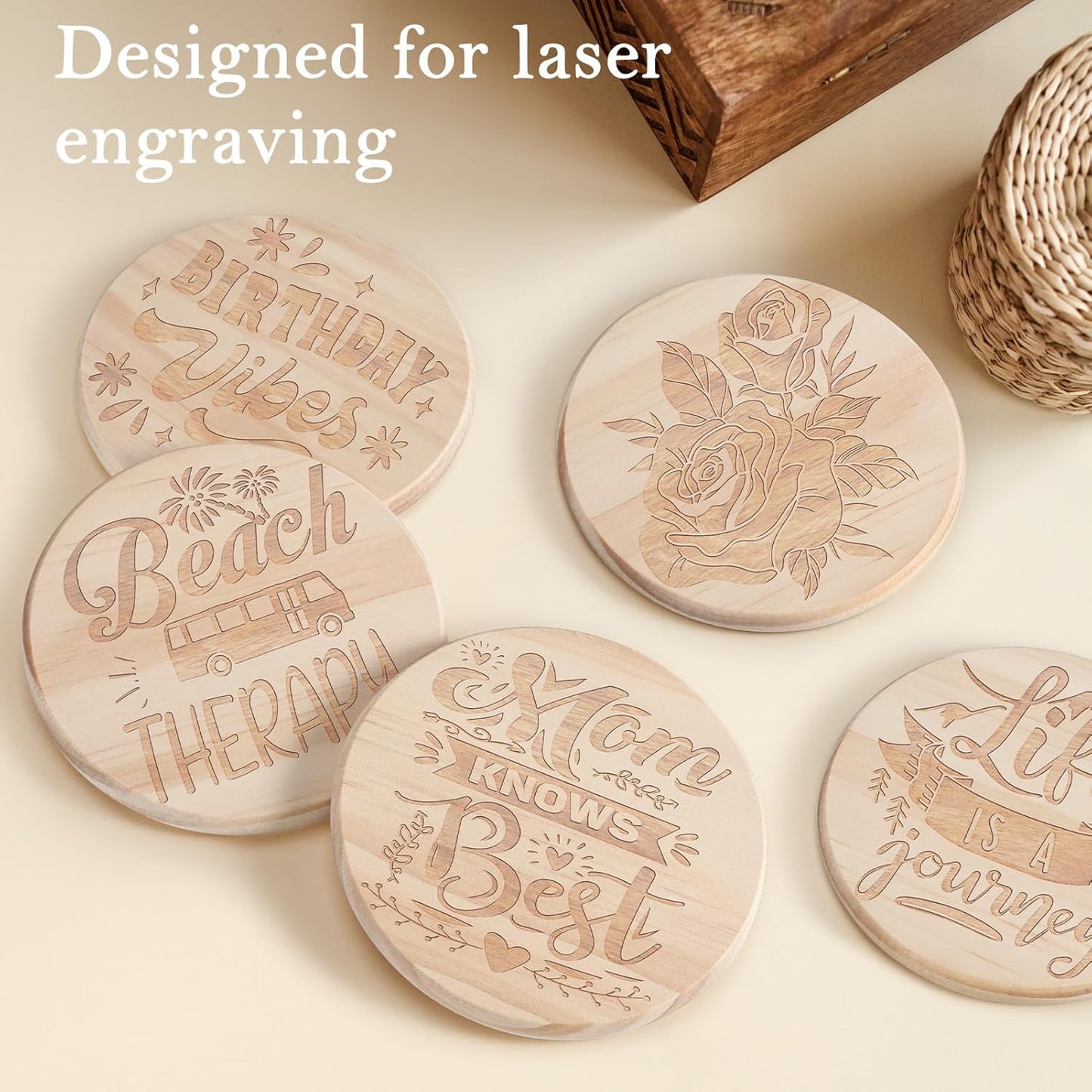 36 Pieces Unfinished Wood Coasters, GOH DODD 4 Inch Wooden Blanks with Non-Slip Pads for Laser Engraving Wood Burning Staining Painting Decoupage Housewarming Gifts Wedding Crafts Education, Round