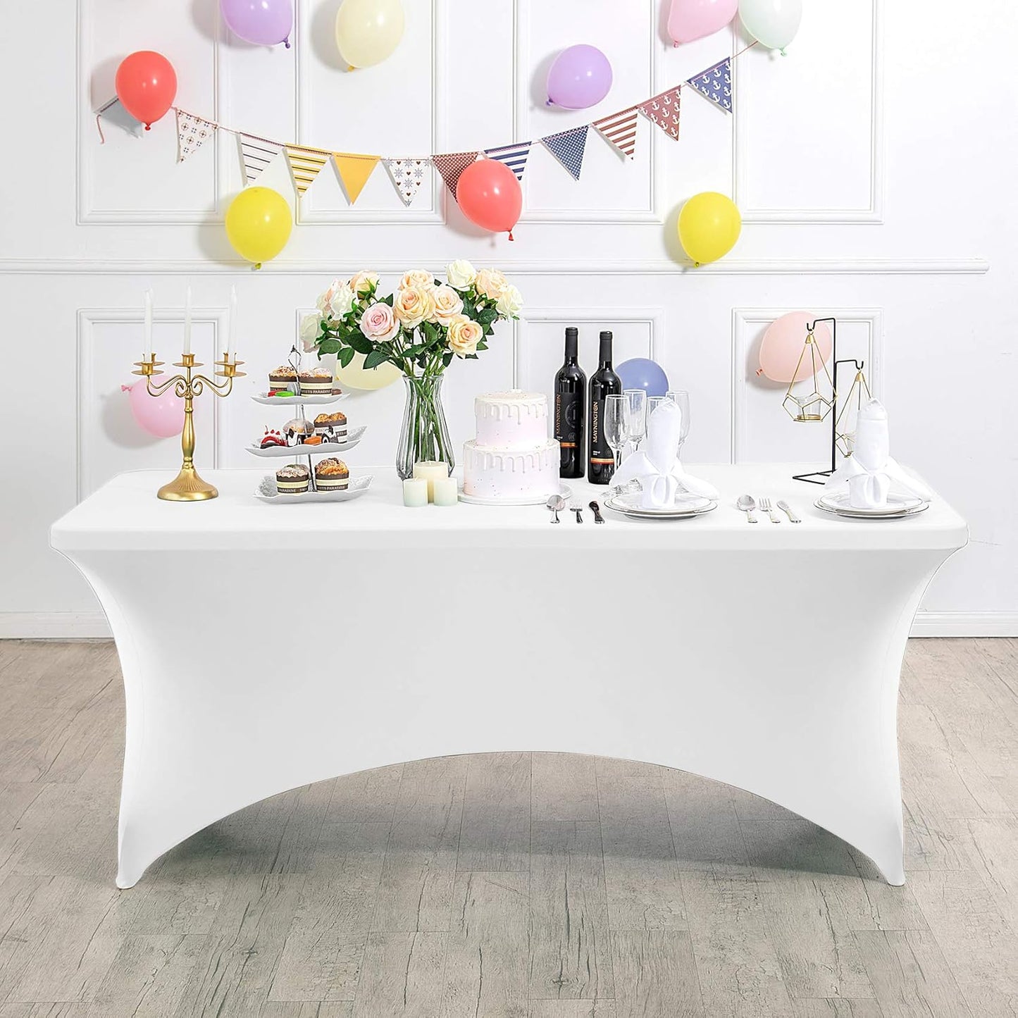 2Pack Spandex Table Cover for 6Ft or 4fT or 8ft Table Universal Fitted Stretch Tablecloth for Party, Banquet, Wedding and Events-White