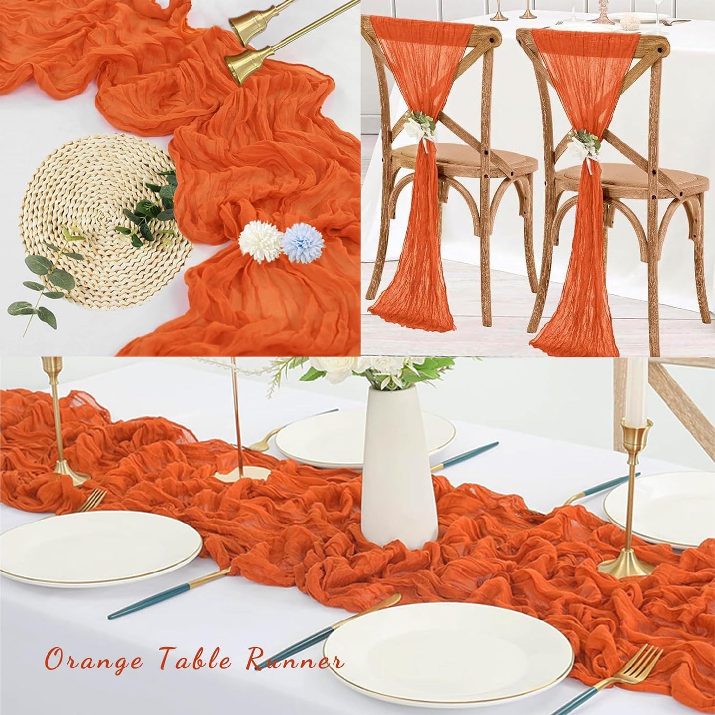 Orange Cheesecloth Table Runner 6 Pack 10FT Boho Fabric Rustic Cheese Cloth Table Runner for Wedding 20 x 120 Inch Long Bridal Shower Baby Shower Gauze Sheer Birthday Party Table Decorations