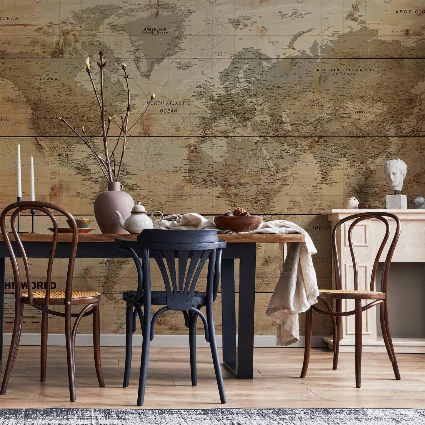 artgeist Premium Wall Mural World Map 138x101 in - XXL Non-Woven Wallpaper Fleece Wall Decor Photo Print Picture Image Design Home Map of The World k-A-0218-a-a