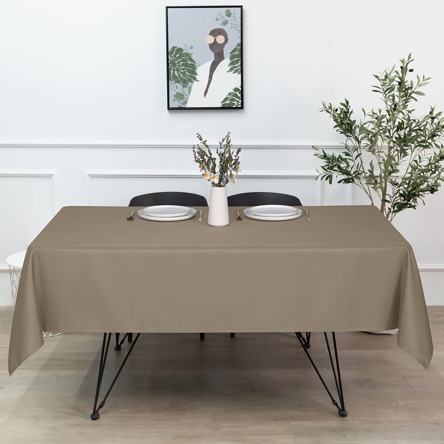sancua Rectangle Tablecloth - 70 x 120 Inch - Stain and Wrinkle Resistant Washable Polyester Table Cloth, Decorative Fabric Table Cover for Dining Tables, Buffet Parties and Camping, Taupe
