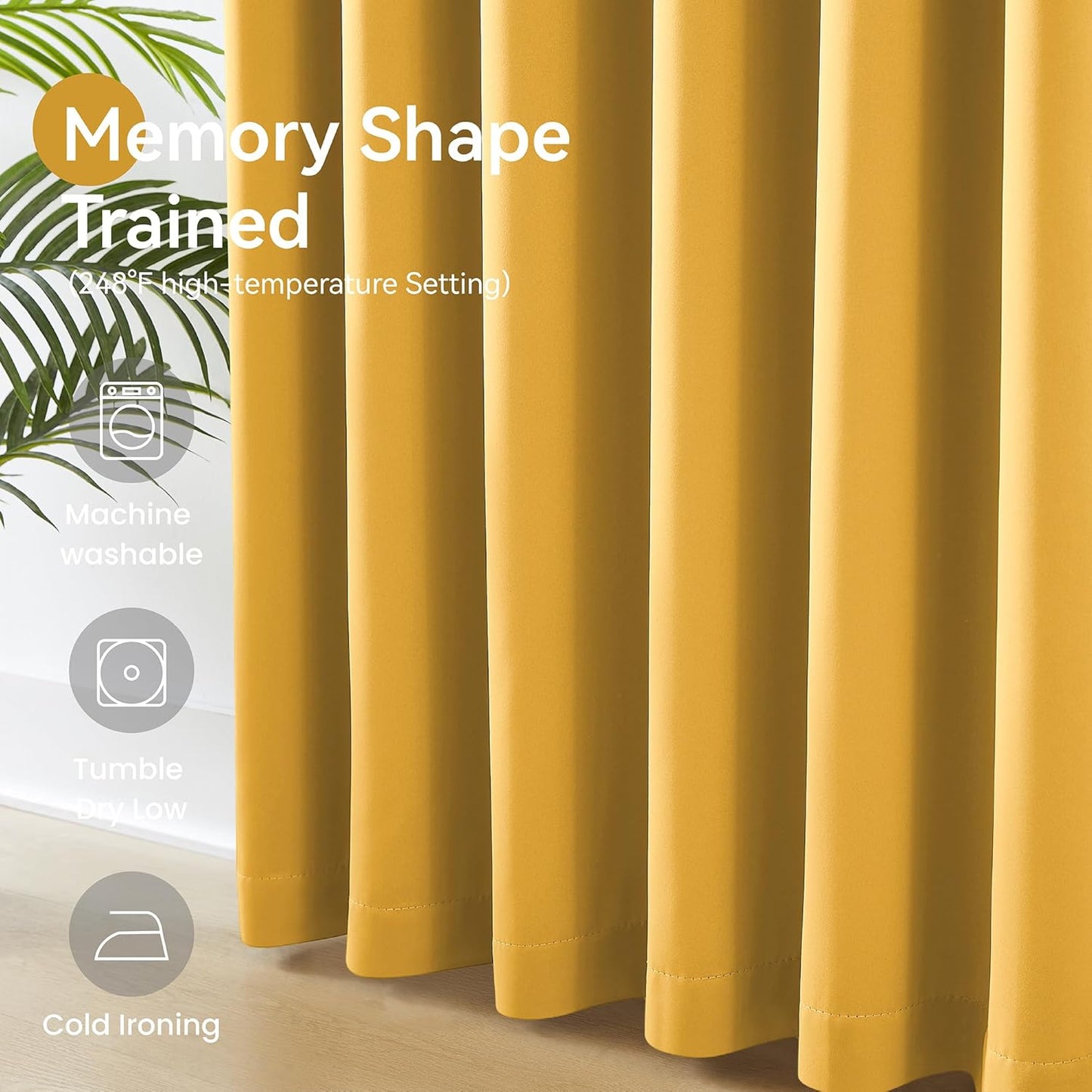 KangBang Room Darkening Yellow Curtains 108 Inches Long, Pinch Pleated Thermal Insulated Luxury Window Treatments for Living Room Dining with Hooks, Heat Blocking Pleated Drapes(40"x108"x2)