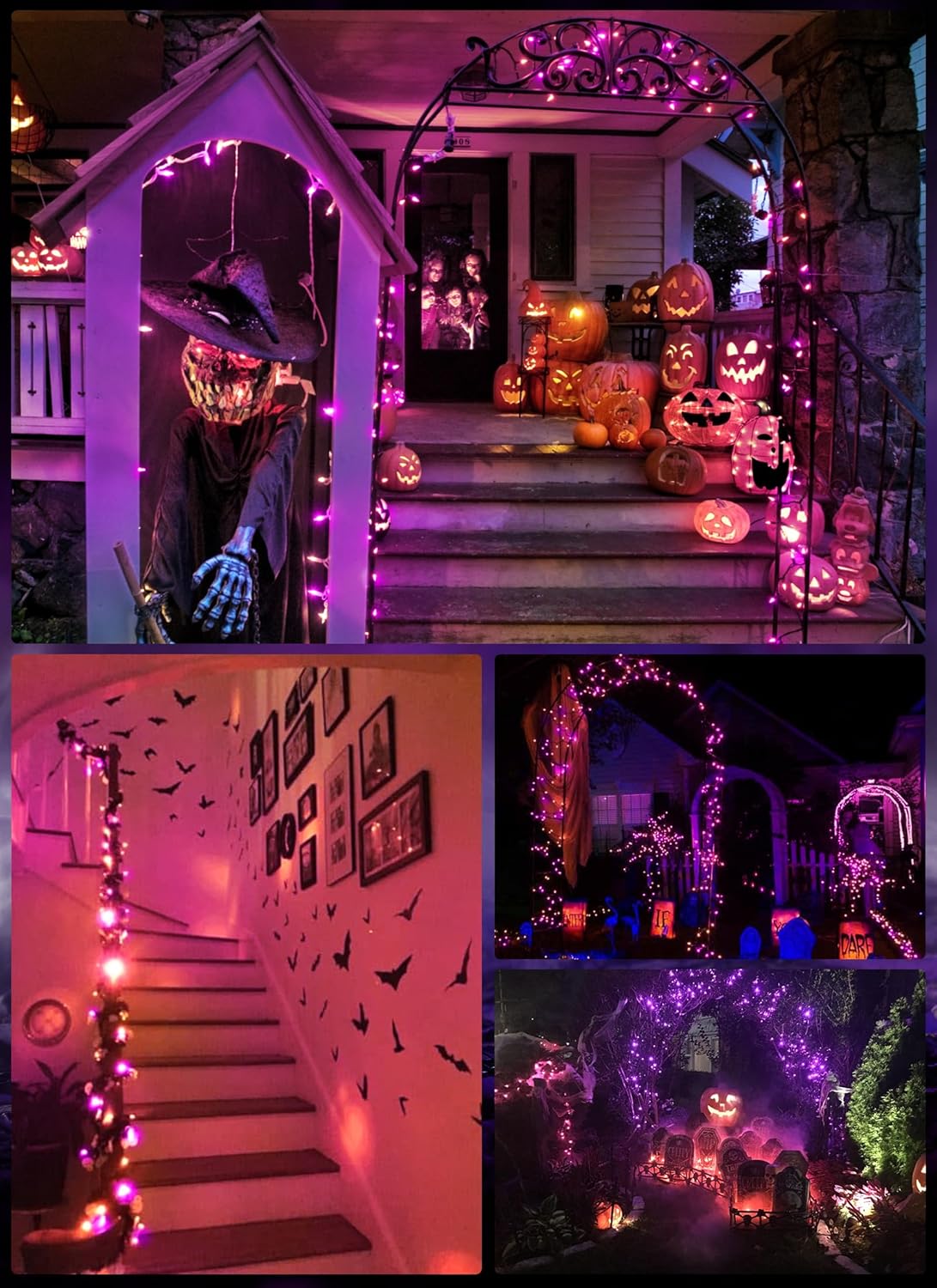 Halloween Orange Purple Outdoor Lights,17.8 Feet 50 LED Christmas Lights with 8 Modes,Waterproof Mini String Lights Battery Operated for Outdoor Indoor Use, Xmas Halloween Tree Holiday Party Patio