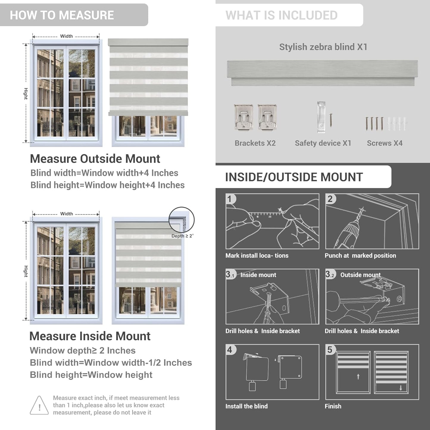 Cordless Zebra Blinds for Windows, Blackout Interior Blinds,Easy to Install,UV Protection,for Offices and Home,Custom Roller Shades, Mousse Dark Bown,50" W x 88" H