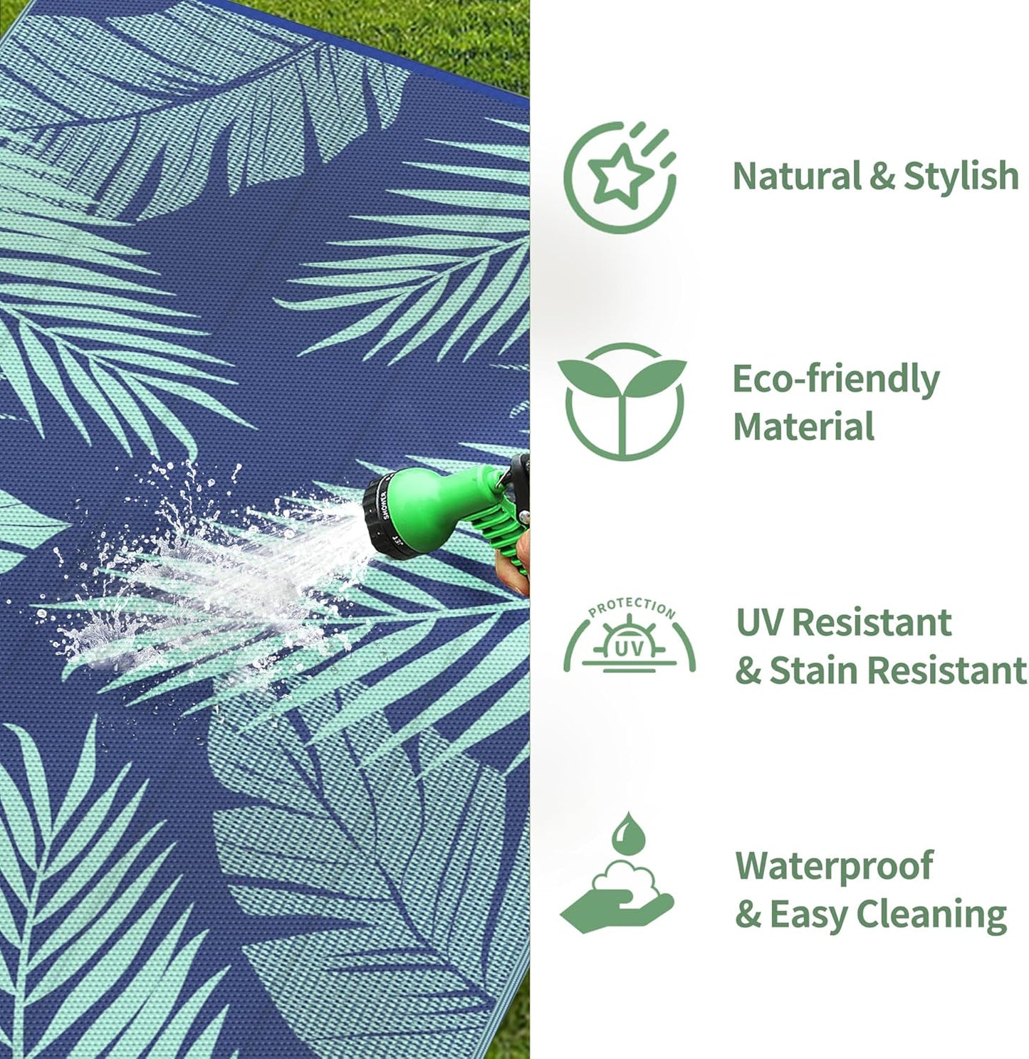 GENIMO Outdoor Rug 5' x 8' Waterproof for Patios Clearance, Reversible Outdoor Plastic Straw Camping Rug Carpet, Large Area Rugs Mats for RV, Camper, Deck, Balcony, Porch, Beach, Royal Blue&Blue Green