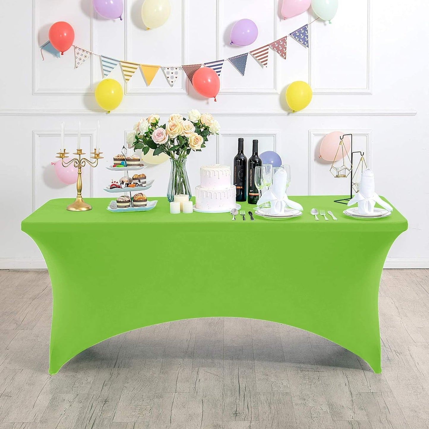 Spandex Table Cover for 8FT or 4ft or 6ft Table Universal Fitted Stretch Tablecloth for Party, Banquet, Wedding and Events-Apple Green