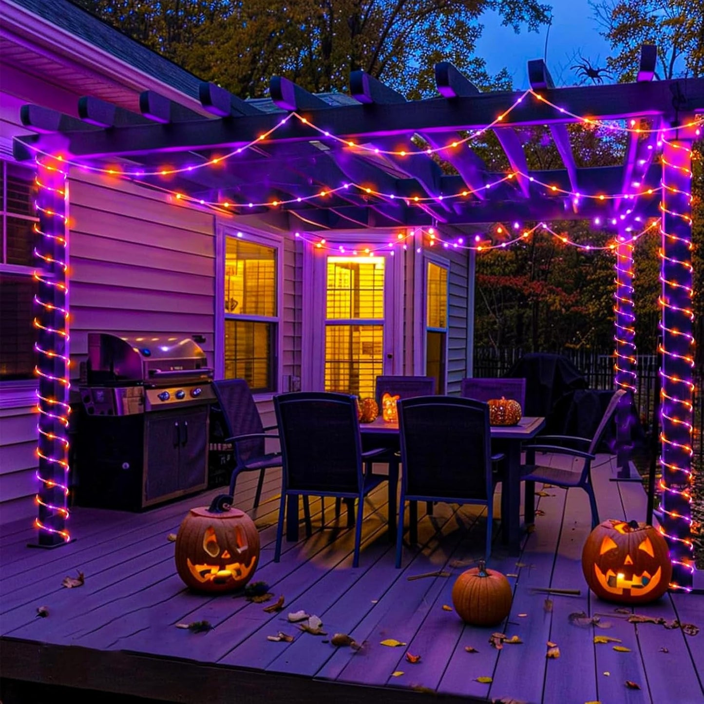 Purple Orange Halloween Lights, 100FT 300 LED Rope Lights for Outside Waterproof with 8 Modes, Connectable String Lights for Indoor Patio, Trampoline, Garden, Pool, Tree, Holiday Decorations