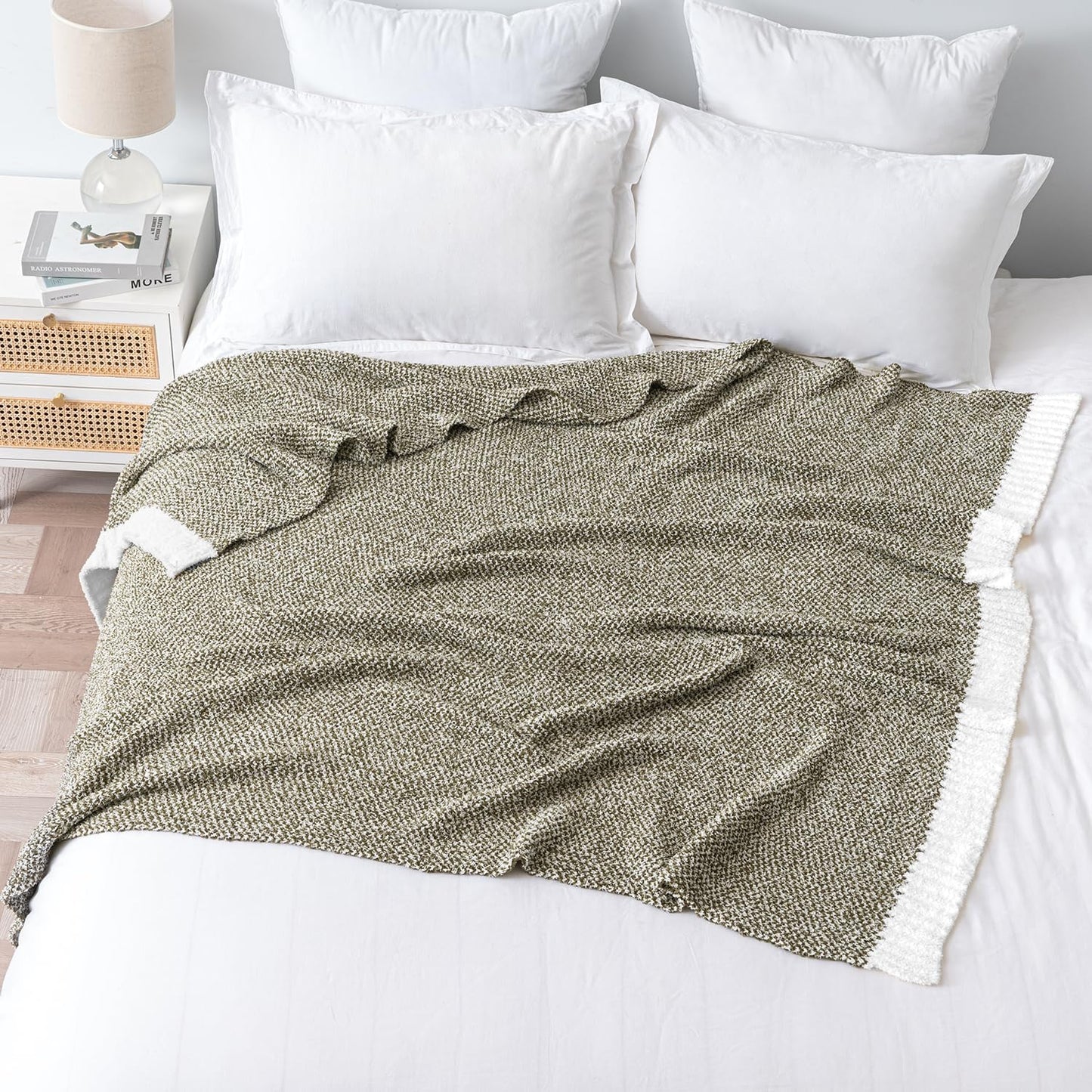 MIULEE Super Soft Throw Blanket for Couch, Olive Green Cozy Fluffy Warm Blankets Lightweight Knit Throw Blankets for Sofa, Bed, Chair, Living Room, Camping, Picnic, 50 x 60 inch