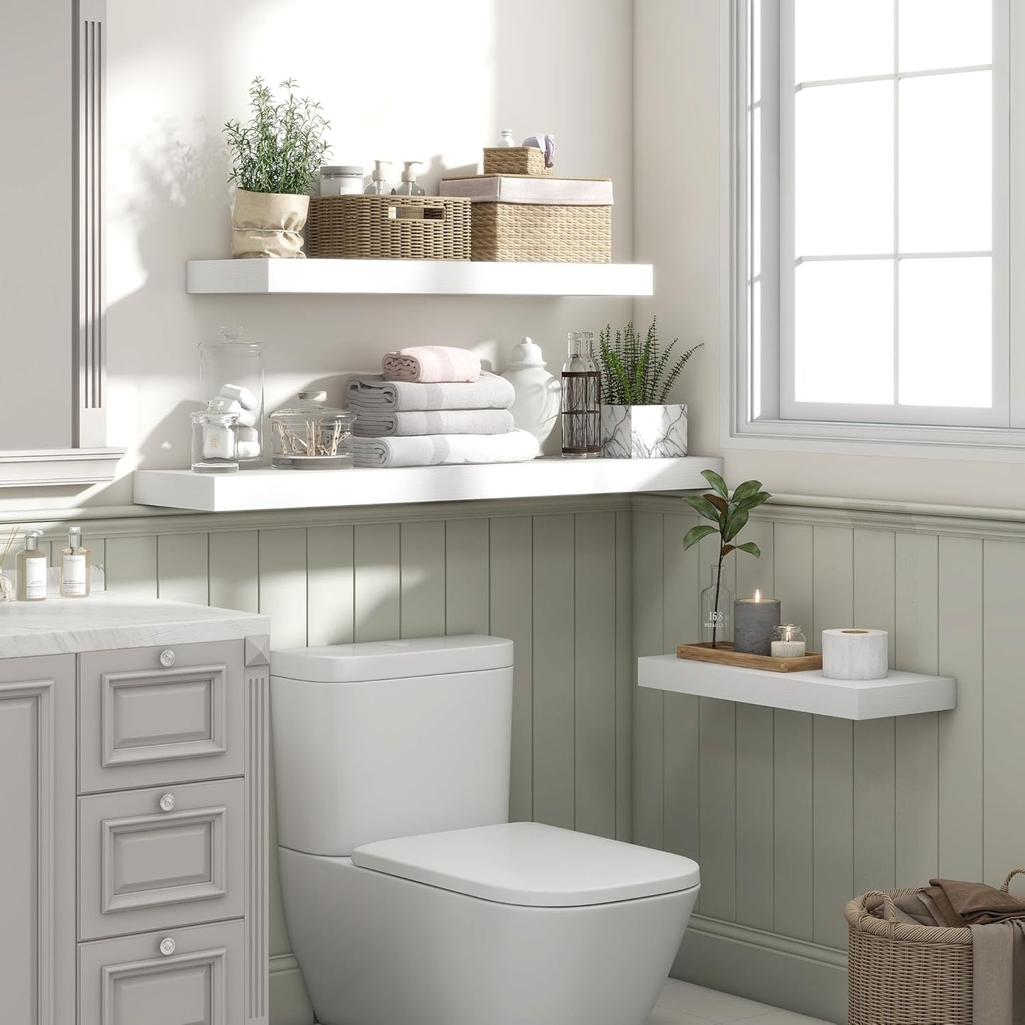 Heimlove 55 Inch Floating Shelves for Wall,10 Deep Large White Wall Shelf with Heavy Duty Brackets,Wall Mounted Storage & Display Shelves for Bedroom,Living Room,Kitchen,Office