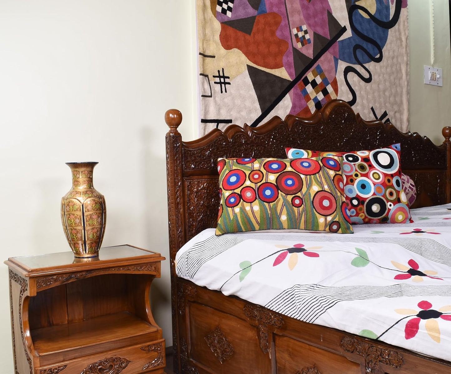 Lumbar Red Polka Dots Decorative Pillow Cover Contemporary Pillowcase Farmhouse Chair Cushion Modern Outdoor Pillowsham Couch Cushion Hand Embroidered Wool Size - 14x20