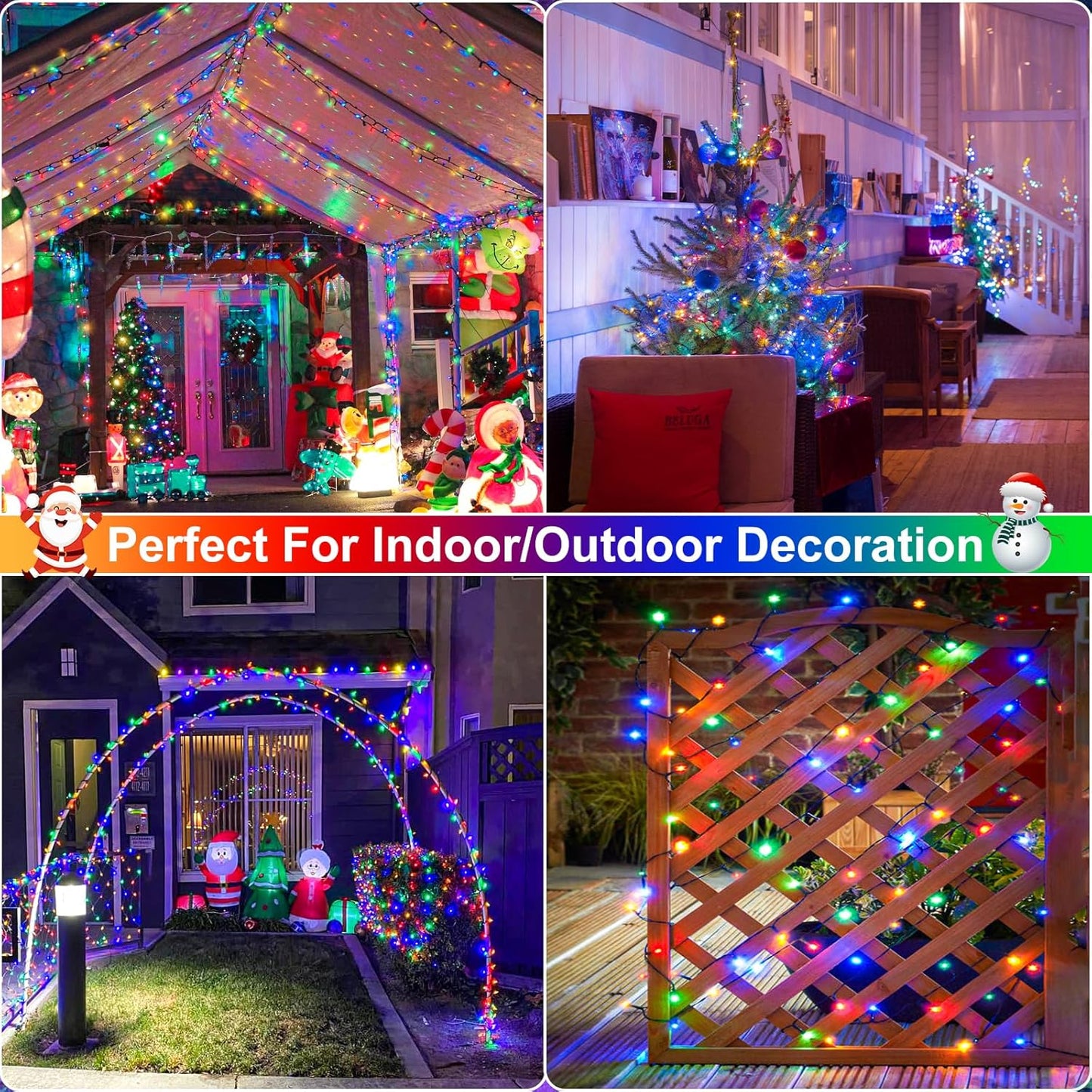 100FT 300 LED Christmas Lights Outdoor, Multicolor Christmas String Lights with 8 Modes Waterproof, Green Wire Twinkle Tree Light for Indoor Home Garden Patio Xmas Party Decorations