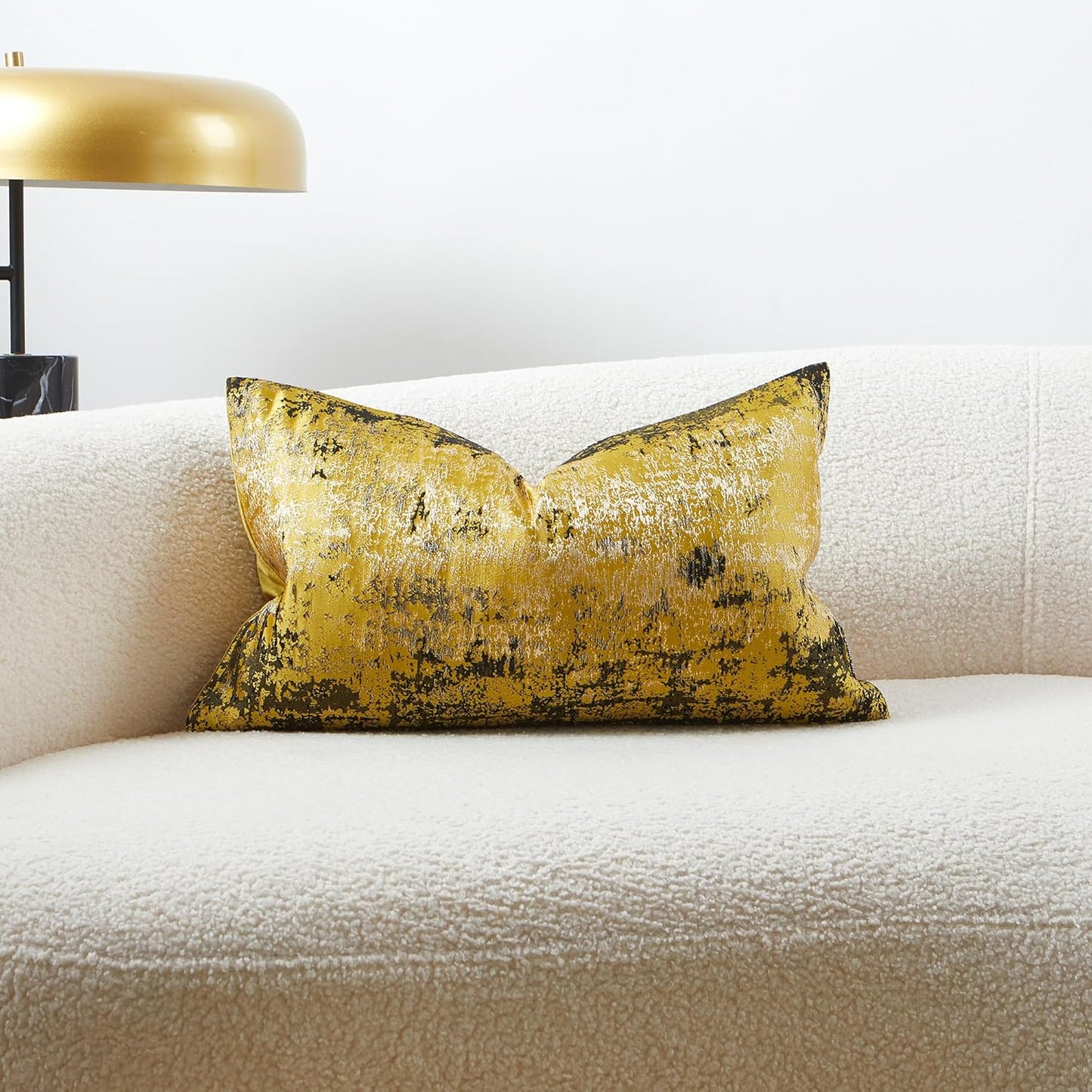 THE-TINOART Sun Gold & Black Jacquard Pillow Cover 12x20 - Luxury Embroidered Decorative Throw Pillow Cover, Reversible with Metallic Thread & Velvet Backing, Elegant Home Decor