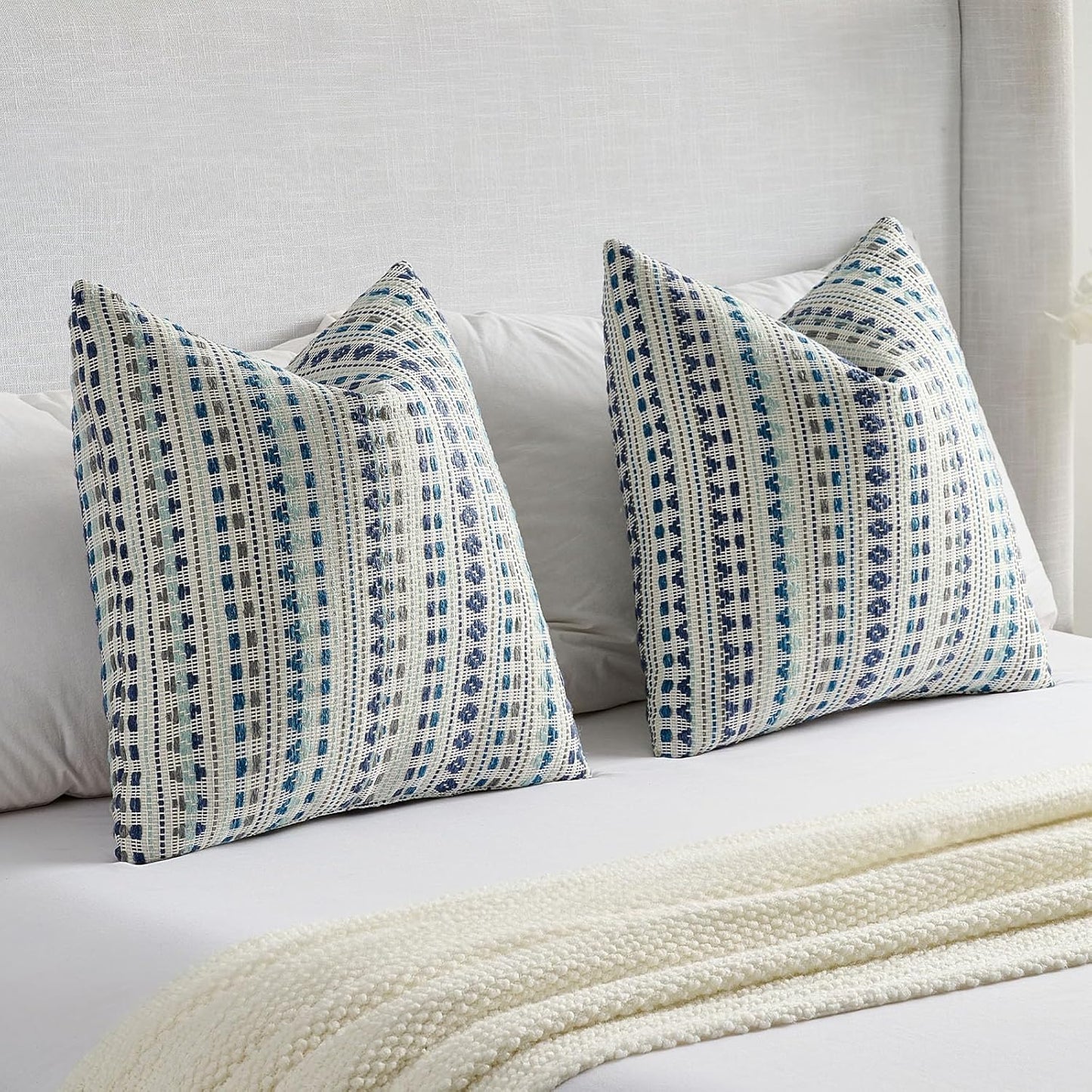 FUTEI Blue Grey Decorative Throw Pillow Covers 24x24 Inch Set of 2,Soft Cozy Chenille Jacquard Textured Euro Pillow Shams,Boho Home Decor for Couch Bed Living Room