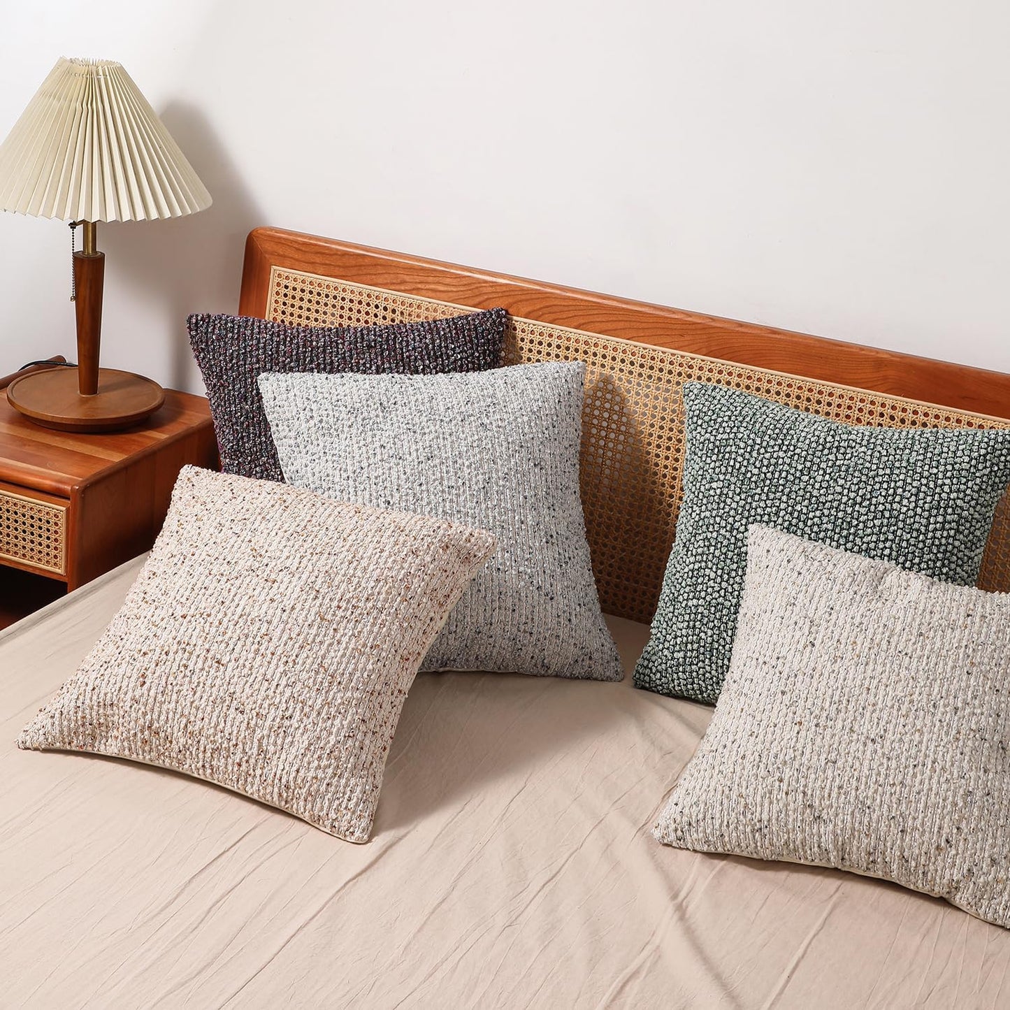 Striped Throw Pillow Covers 24x24 Set of 2 Green Textured Boucle Chic Morden Boho Accent Farmhouse Square Decorative Couch Pillow Covers for Home Decor Bed Sofa Living Room