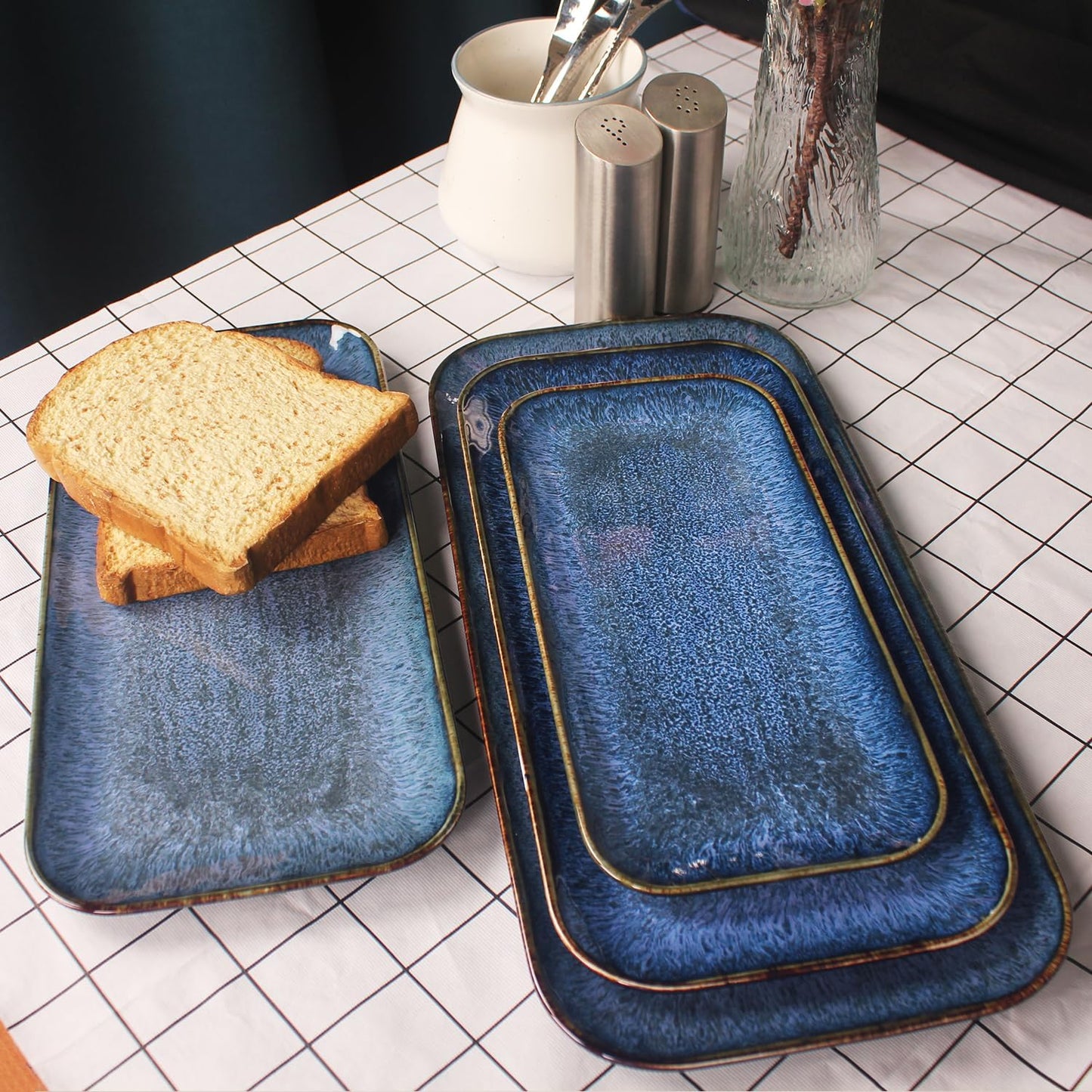 Porcelain Plate Set Large Serving Tray Set of 4, Reusable Serving Platters for Party Food, Cookie, Appetizer, Charcuterie, Snack, Dessert Display,Stackable Kitchen Dish 14.4 INCH