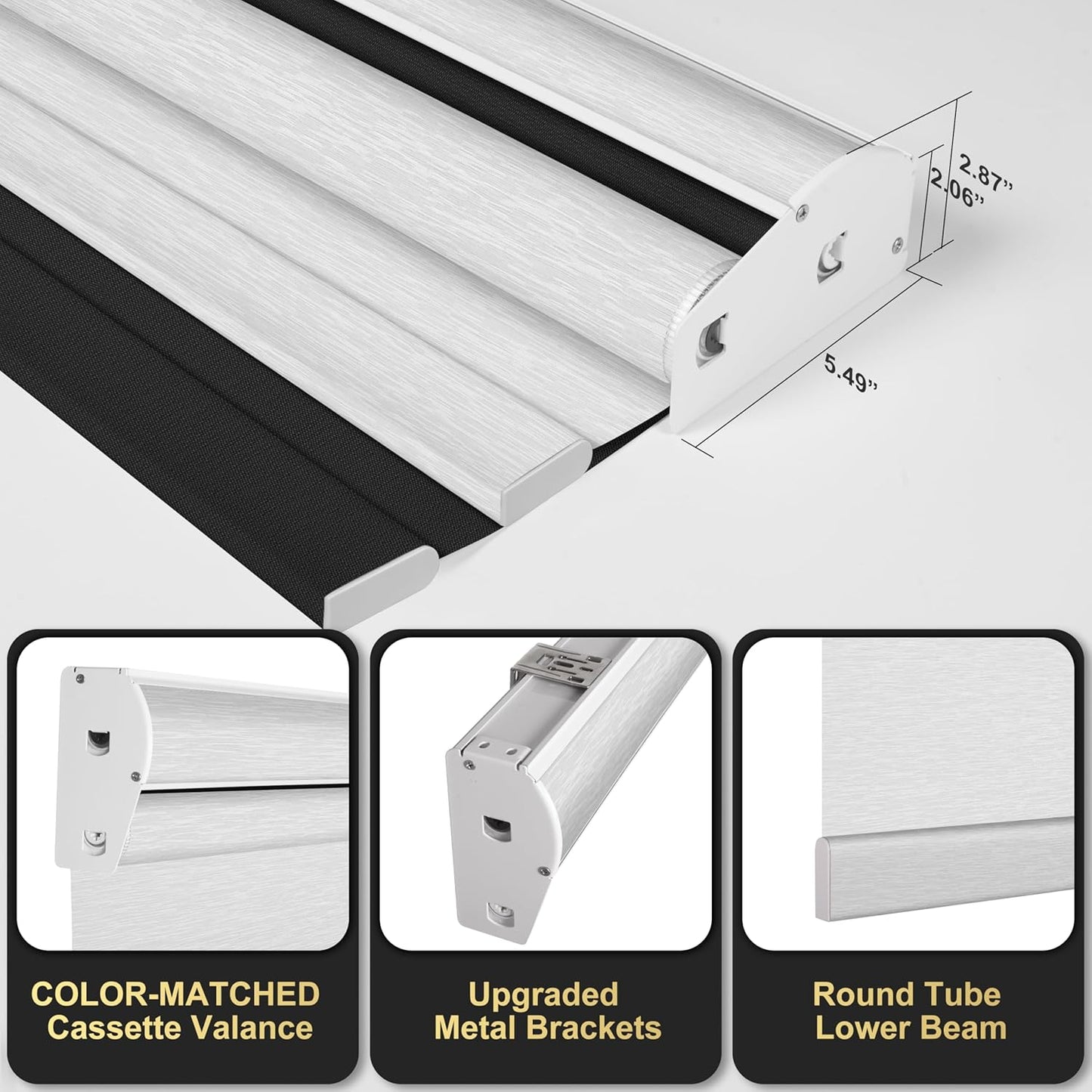 BERISSA Cordless Dual Roller Shades with Cassette Valance,Double Window Shades Blackout and Light Filtering Shades,Day and Night Roller Shades for Home Office Door.Linen Black and White.32 W x 44" H