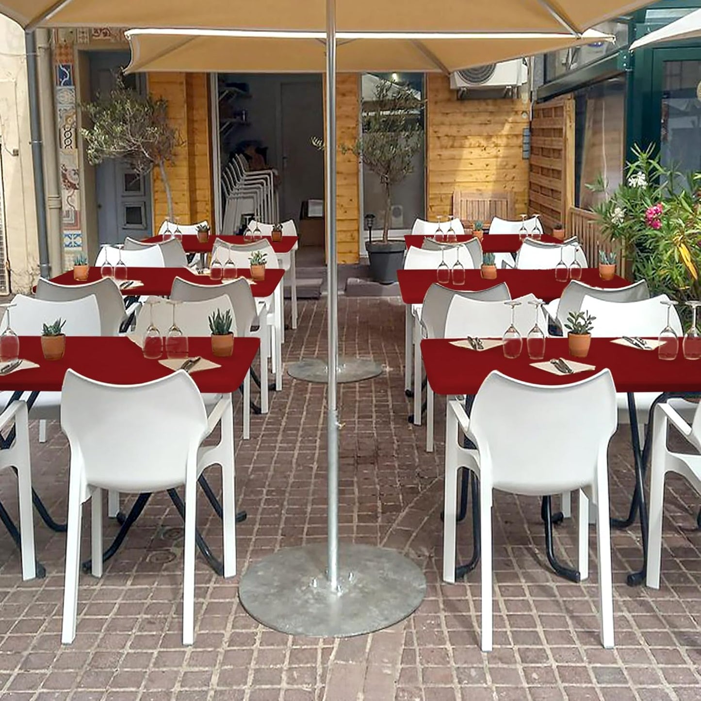 Fitted Tablecloth for 8 Foot Rectangle Tables-6 Pack Red Elastic Outdoor Picnic Table Cover-Spandex Stretch Folding Table Cloths 8ft for Camping Dining Room Patio Kitchen Banquet Party