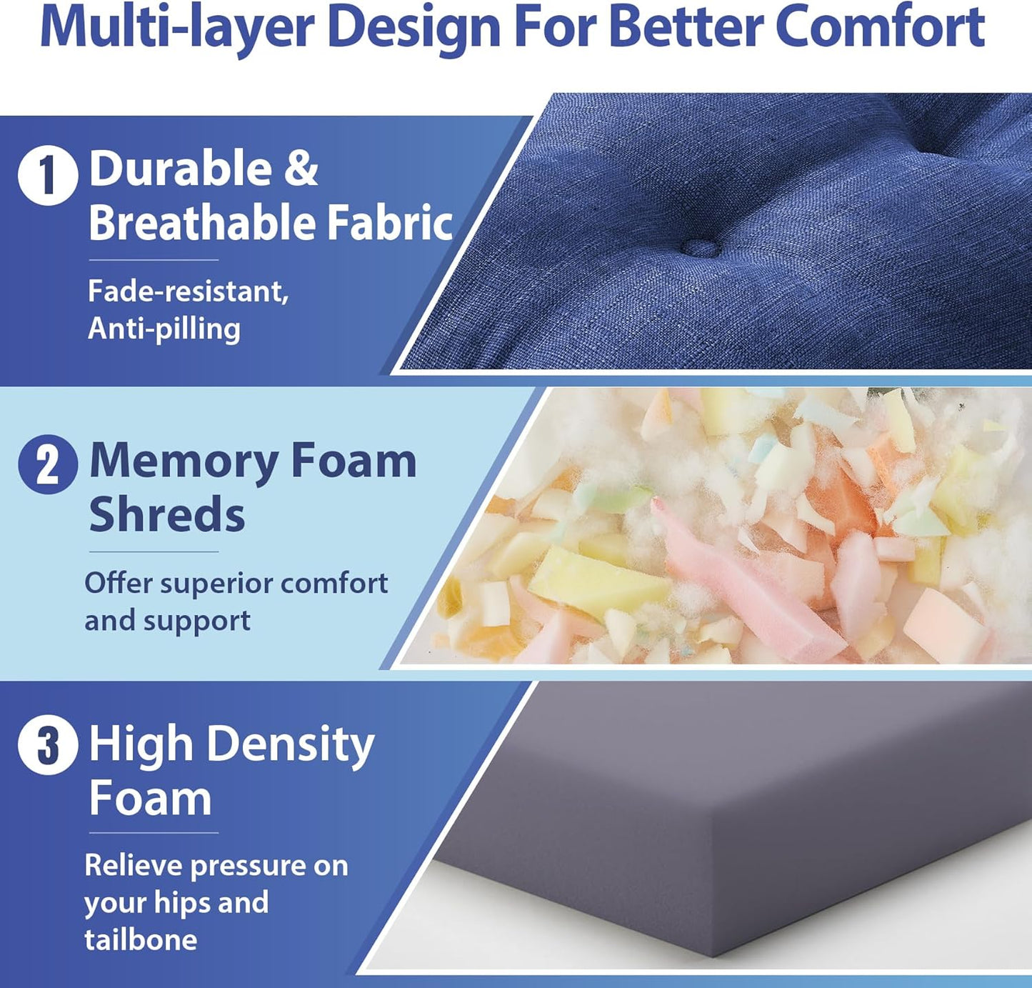 Chair Cushions, Dining Chair Cushions, Tufted Indoor Chair Pads, Set of 4, Navy Blue, 16.5'' x 16.5'' x 3.5''