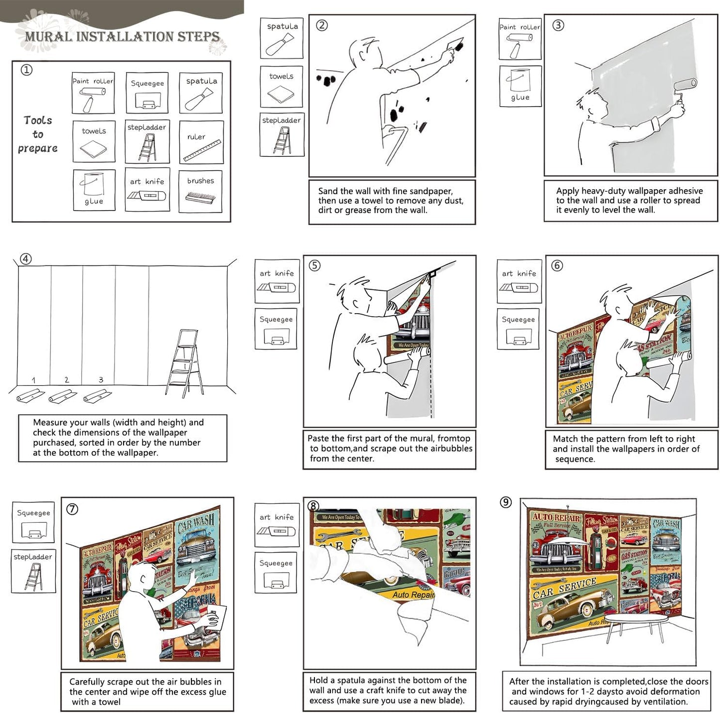 AFZEVEB-Car Poster Wallpaper Vintage Wall murals for Bedroom 136"x96" (Not Peel and Stick)