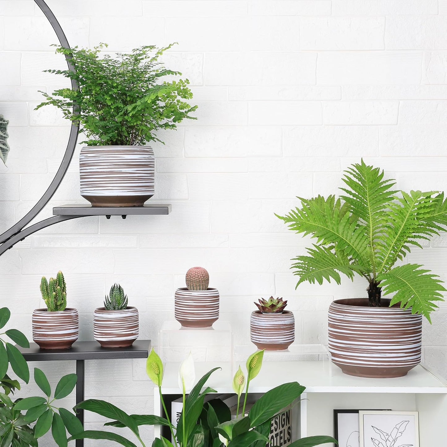 8 Inch + 6 Inch Ceramic Plant Pots Indoor with Drainage – Flower Pot Set, Decorative Indoor Planters for House Plants and Garden Use