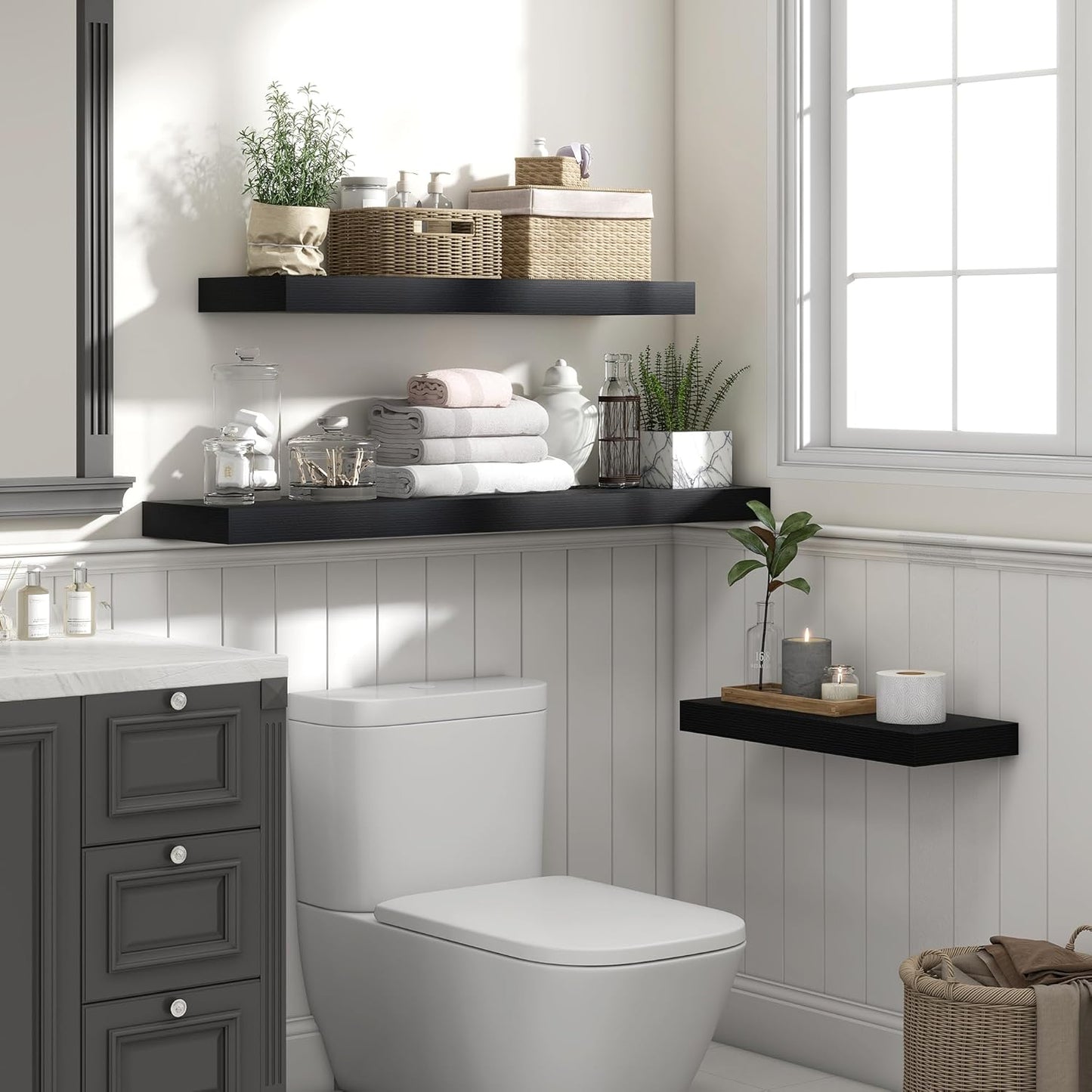 Heimlove 55 Inch Floating Shelves for Wall,10 Deep Large Black Wall Shelf with Heavy Duty Brackets,Wall Mounted Storage & Display Shelves for Bedroom,Living Room,Kitchen,Office