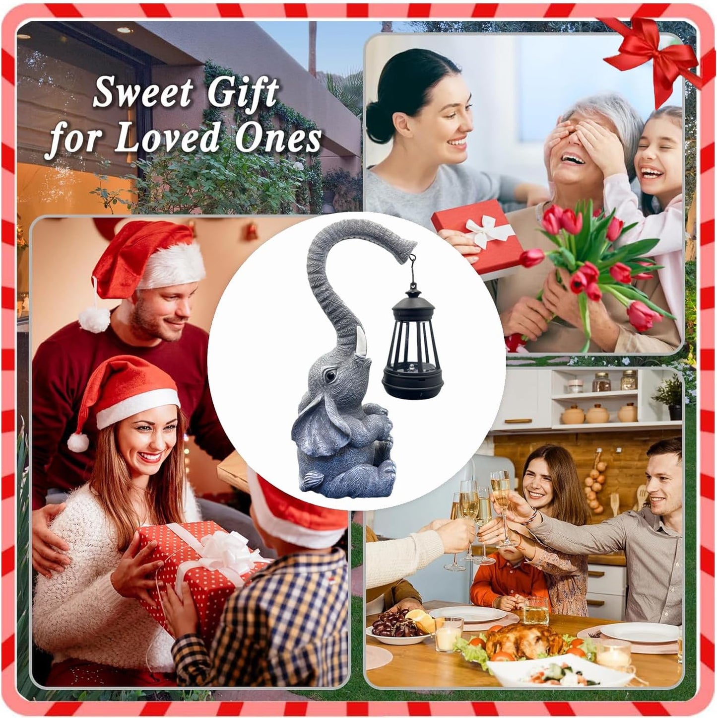 10.6 Inch Statue Elephant with Solar Outdoor Lights for Garden Decor,Lucky Present with Appeal for Birthdays(Man and Women and Family),Unique Housewarming Presents and Yard Decor. (Gray)