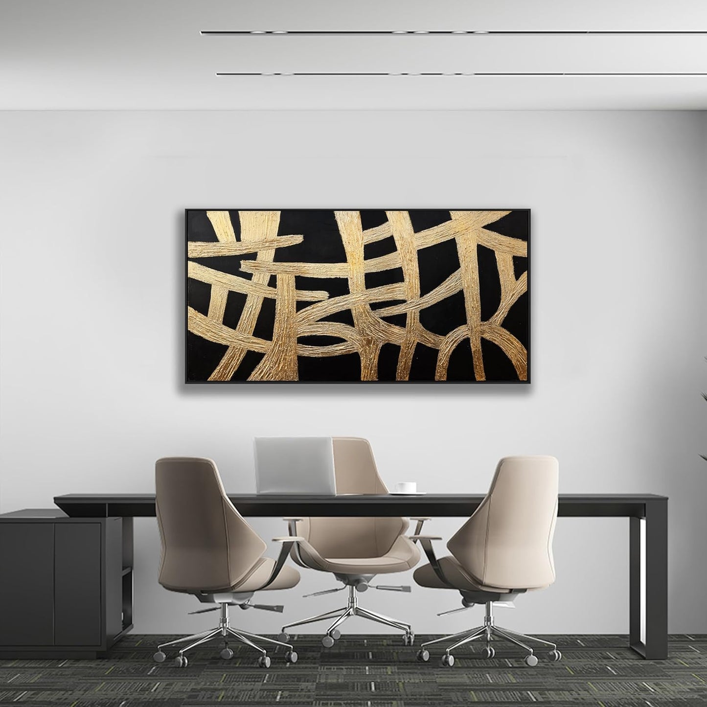 Abstract Canvas Wall Art Modern Artwork Canvas Prints Framed Canvas Picture Contemporary Wall Art Black And Gold Lines Texture Artwork Bedroom Living Room Office Decoration Ready To Hang 24x48