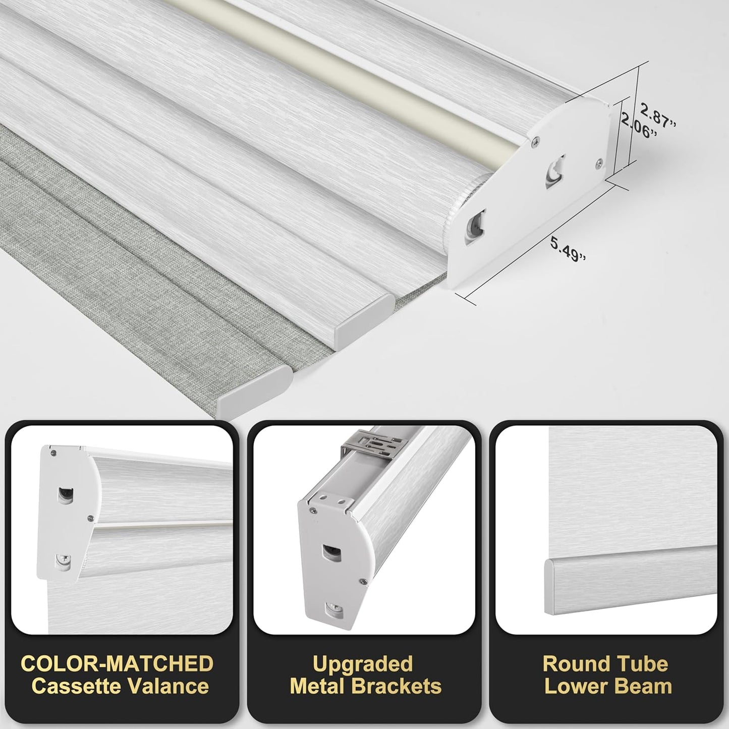 BERISSA Cordless Dual Roller Shades with Cassette Valance,Double Window Shades Blackout and Light Filtering Shades,Day and Night Roller Shades for Home Office Door.Linen Grey and White.33 W x 64" H