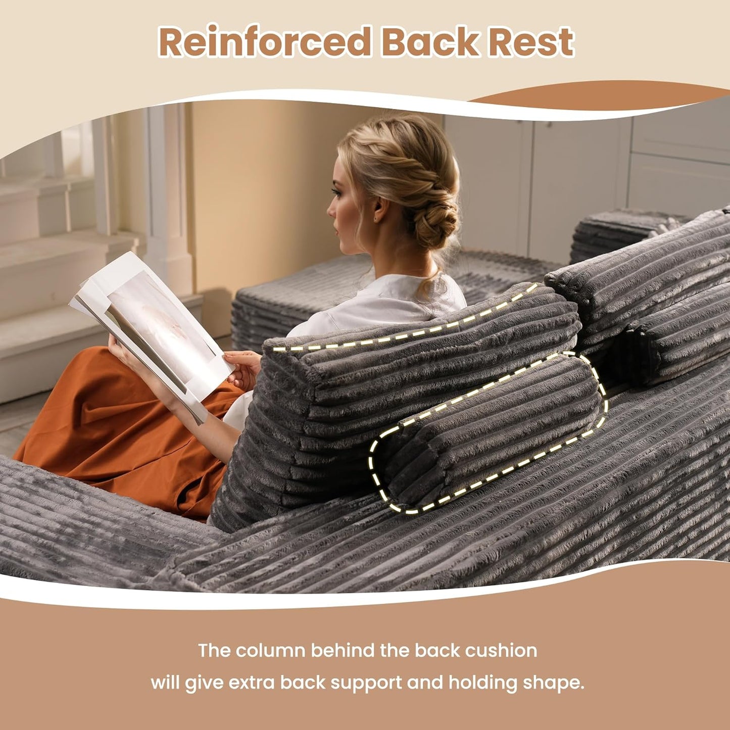 HOOOWOOO Cloud Sectional Couches for Living Room,Modular Sectional Sofa No Assembly,136X133 Inch Plush Corduroy Large G Shaped Floor Couch Set with Deep Seat Chaise Ottoman(Gray)