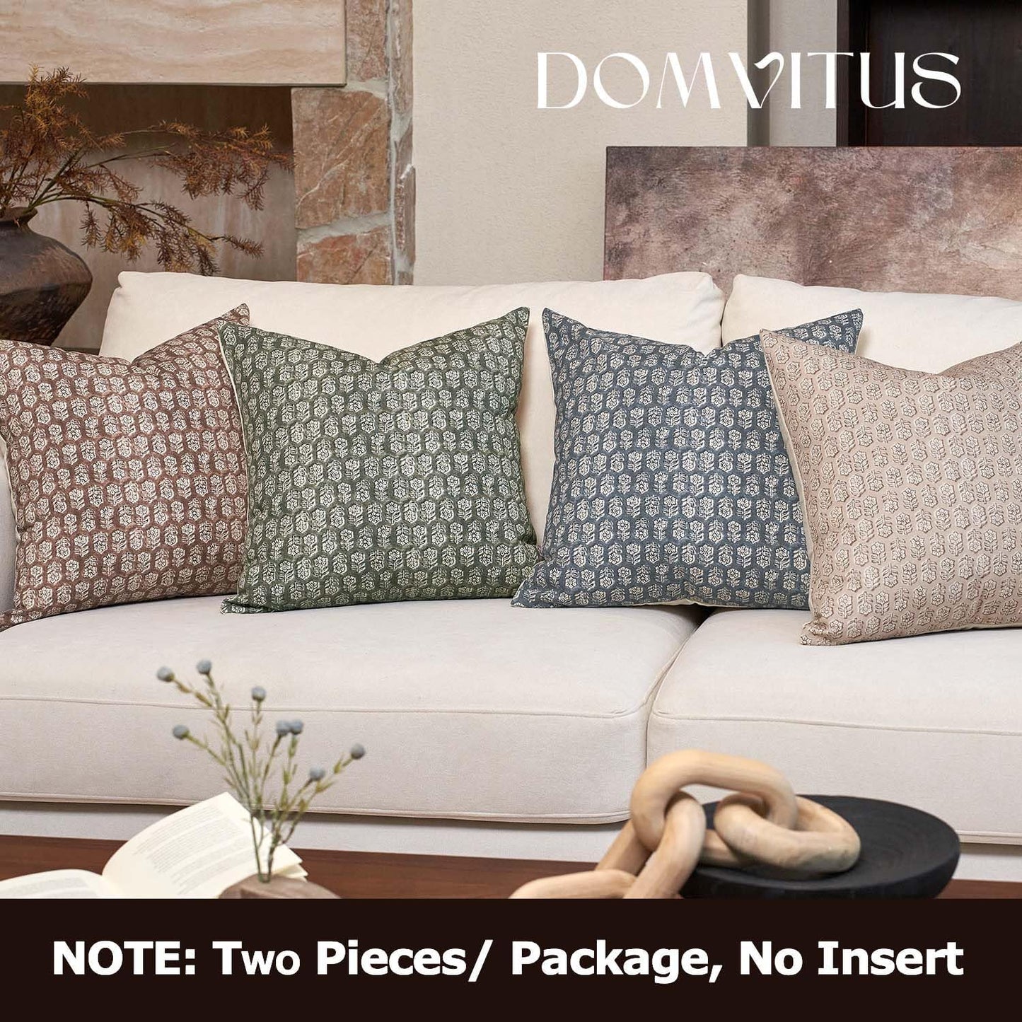 DOMVITUS Floral Pillow Covers Set of 2, Throw Pillow Covers 20x20, Floral Print Neutral Accent Decorative Pillow Covers for Living Room, Bed, Dusty Blue