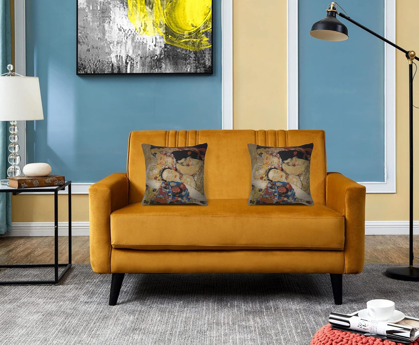 C Charlotte Home Furnishings Inc Virgin Faces Belgian Cushion Cover | Pure Cotton Decorative Cushion Case | Cushion Cover for Indoor Use | 17x17 Inch Cushion Cover for Living Room I by Gustav Klimt