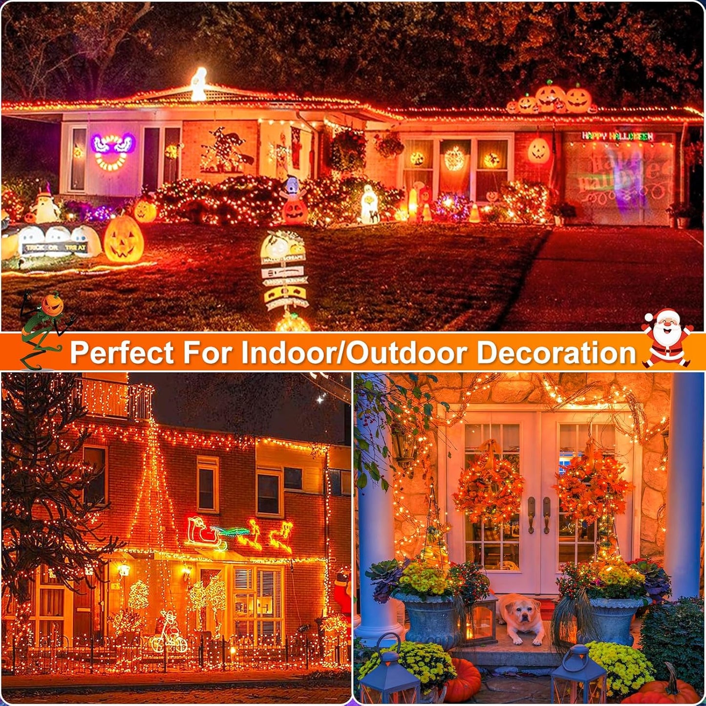 2 Pack Halloween Lights Outdoor, Total 200FT 600 LED Orange String Lights for Outside with 8 Modes Waterproof, Plug in Halloween Decorations for Indoor Bedroom Patio Garden Party Holiday
