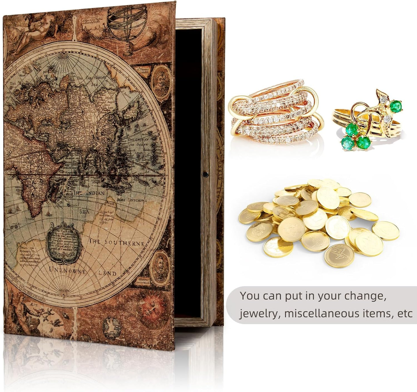 Decorative Fake Book Box for Shelf Decor, Coffee Table Storage & Home Decor - Vintage Faux Leather Embossed Secret Storage Box with Magnetic Closure (12" Large Size)