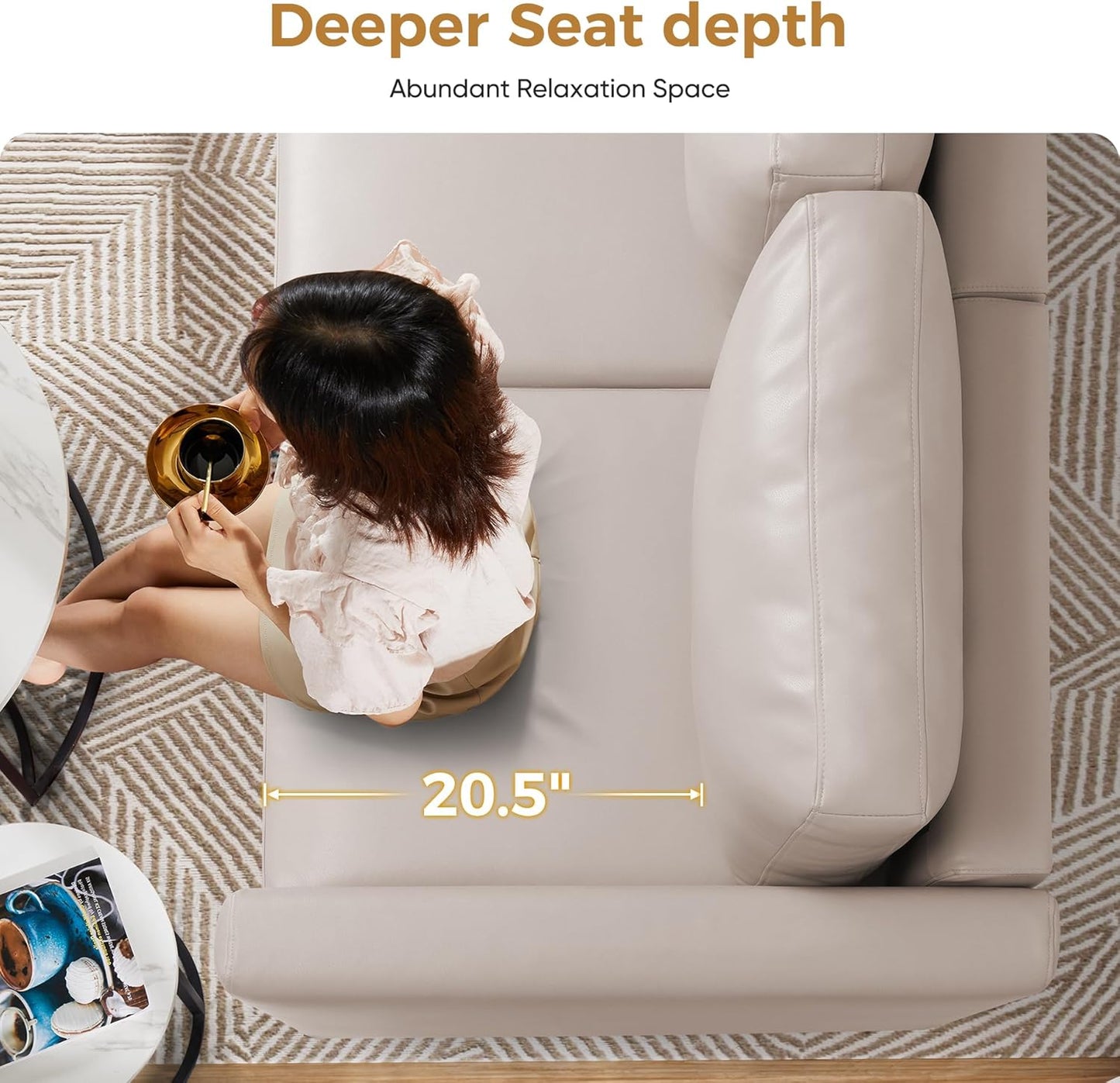 Faux Leather Oversized Accent Chair with Storage Deep Seat Single Sofa Large Reading Armchair for Living Room Bedroom Office Whitesand