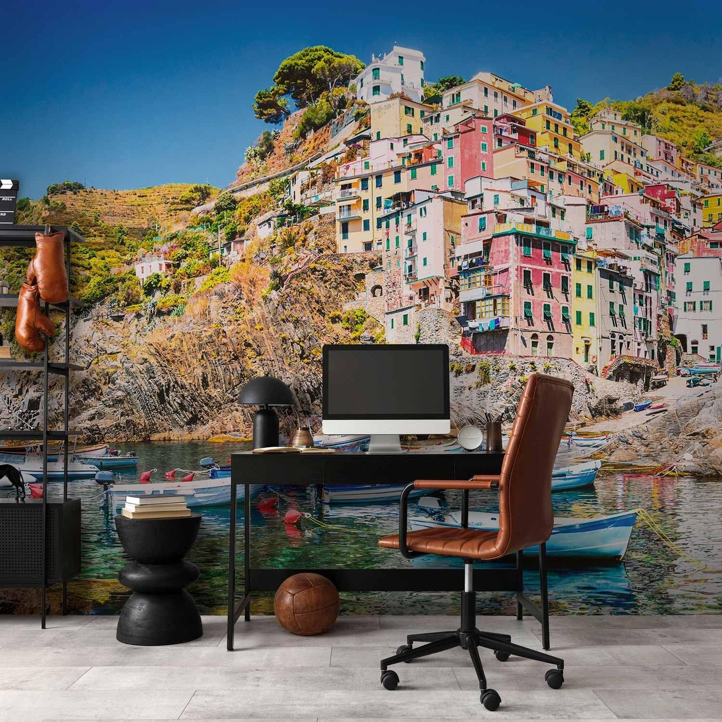 artgeist Wall Mural Peel and Stick Architecture 212x98 in - XXL Self-Adhesive Corner Wallpaper Removable Large Sticker Foil Angle Wallpaper Wall Decor Print City Sea Boat Like Painted d-B-0296-a-a