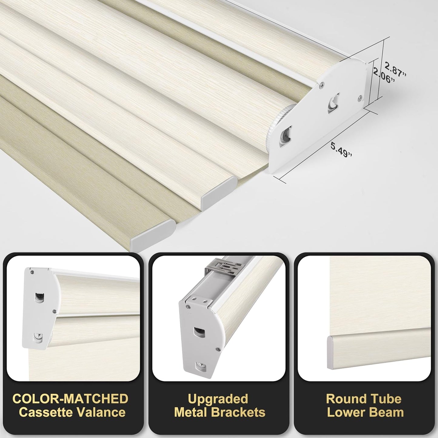 BERISSA Cordless Dual Roller Shades with Cassette Valance,Double Window Shades Blackout and Light Filtering Shades,Day and Night Roller Shades for Home Office Door.Striped Jacquard Beige.74 W x 44" H