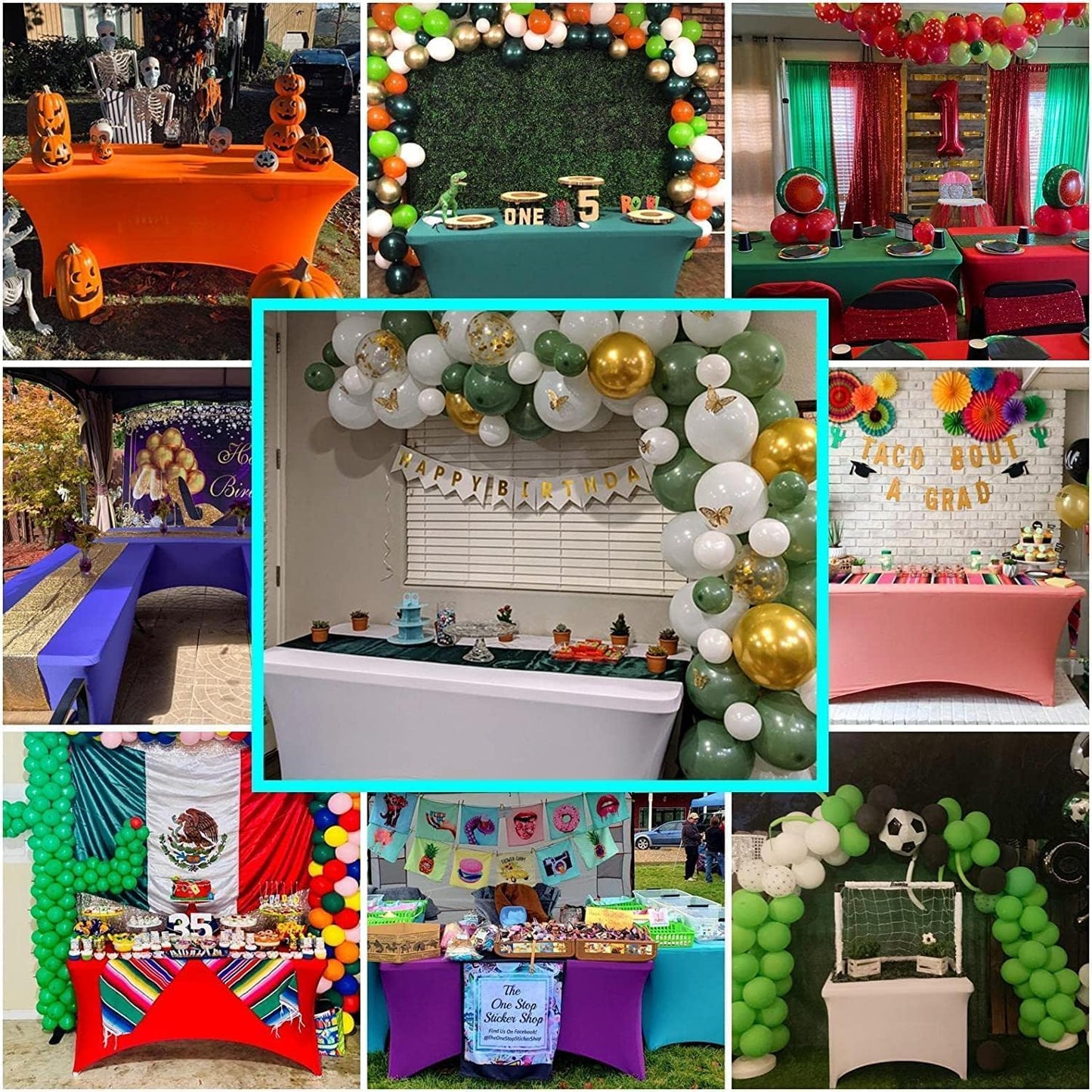 IVAPUPU 4FT Table Cloth for Rectangular Fitted Events Stretch Emerald Green Table Covers Washable Cover Spandex Tablecloth Protector for Party, Wedding, Cocktail, Banquet, Festival