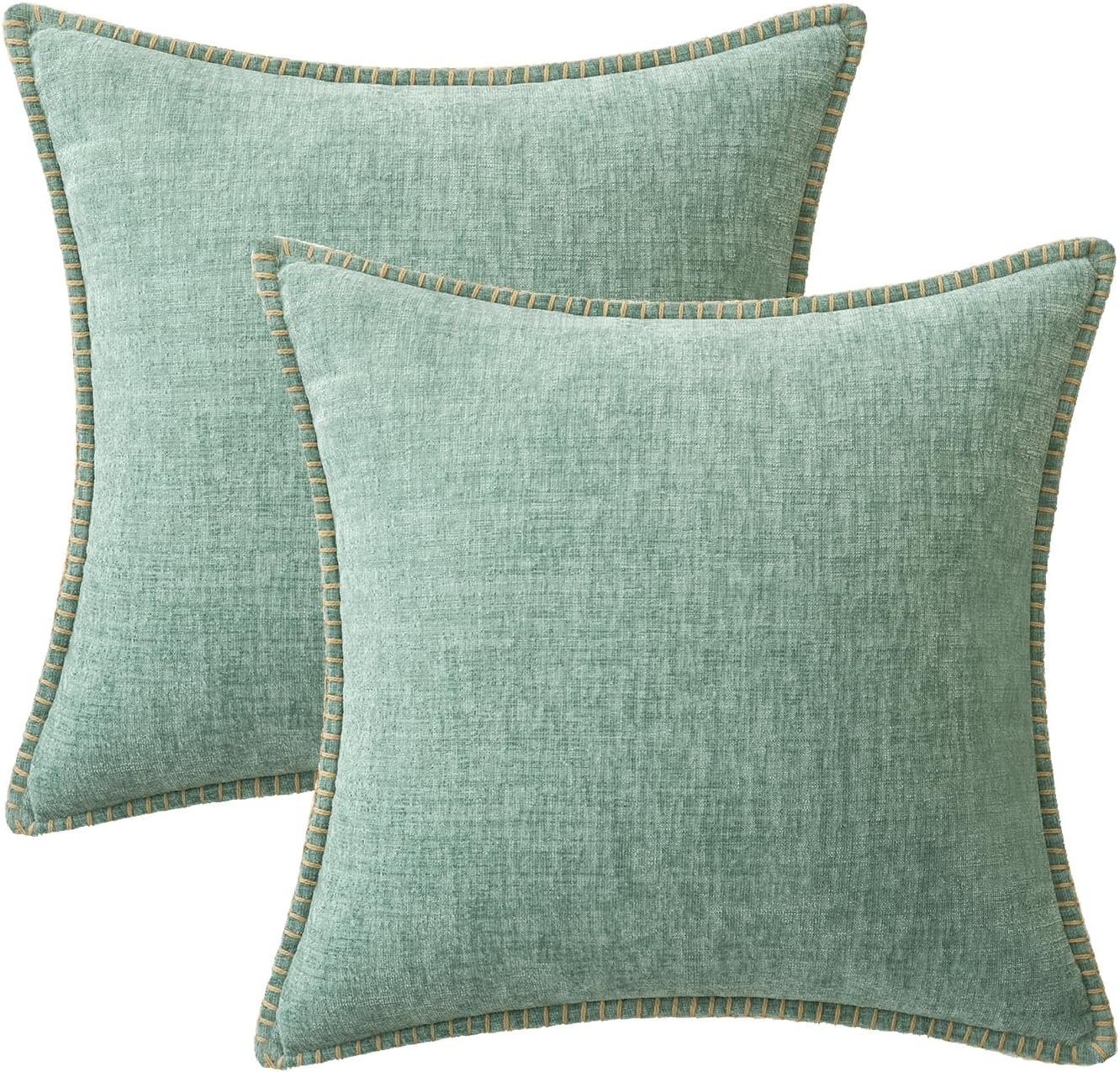 MIULEE Pack of 2 Couch Throw Pillow Covers 18x18 Inch Greyish Green Farmhouse Decorative Pillow Covers with Stitched Edge Soft Chenille Solid Dyed Spring Pillow Covers for Sofa Bed Living Room