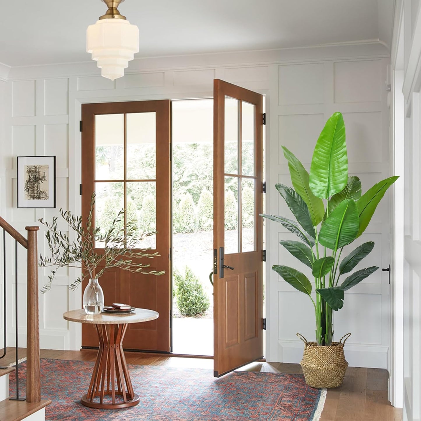 6FT Artificial Bird of Paradise Plant,Faux Palm Tree Potted Plant with Real Touch Leaves,Fake Trees for Home Living Room Office Indoor Outdoor Decor(6FT-1Pack)