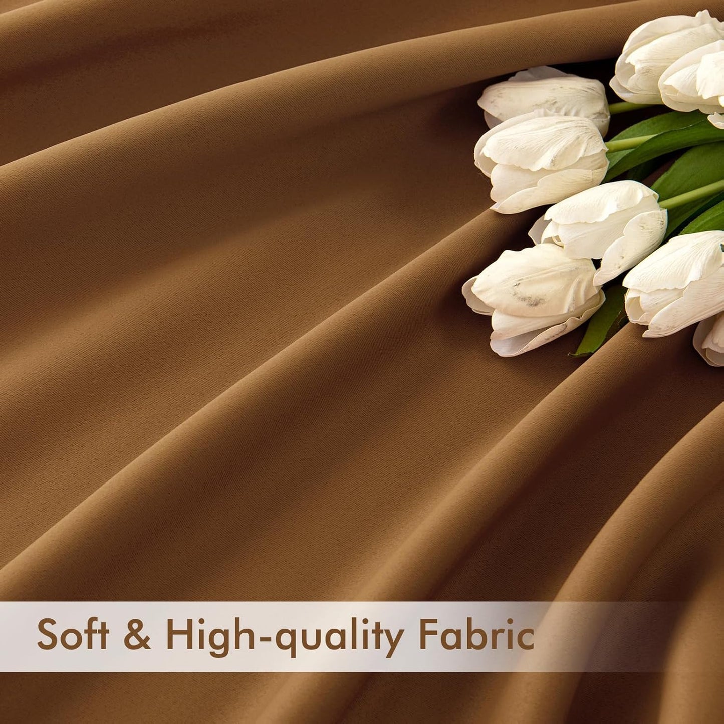 MIULEE Golden Brown Back Tab Blackout Curtains 108 Inch Long 2 Panels Set for Bedroom, Rod Pocket/Pinch Pleat Extra Long Thermal Insulated Living Room Darkening Pleated Light Blocking Drapes